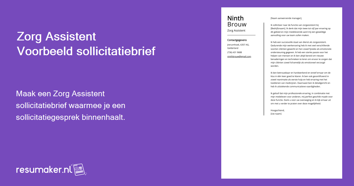 Zorg Assistent Motivatiebrief Voorbeeld Voor