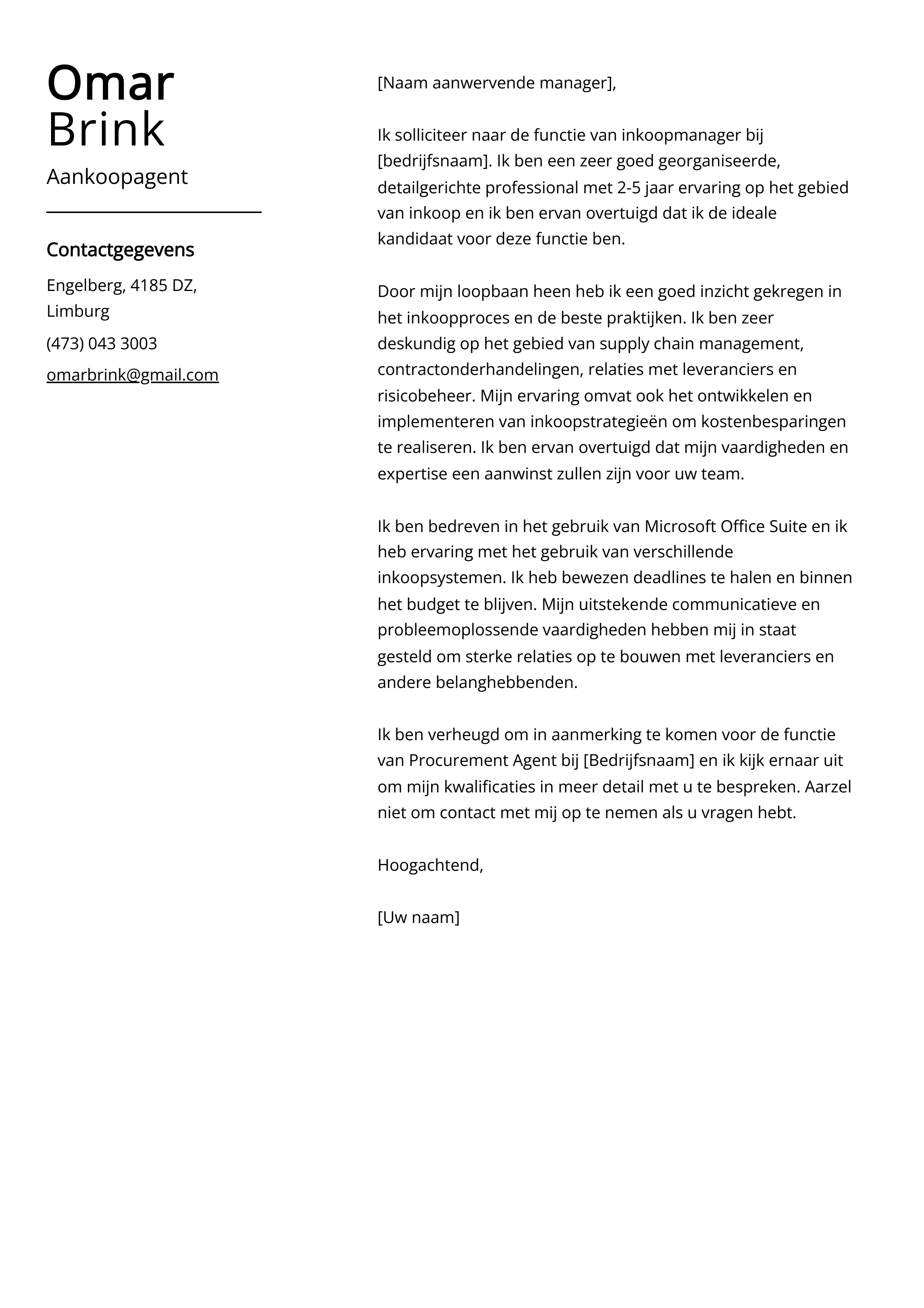 Aankoopagent Voorbeeld sollicitatiebrief