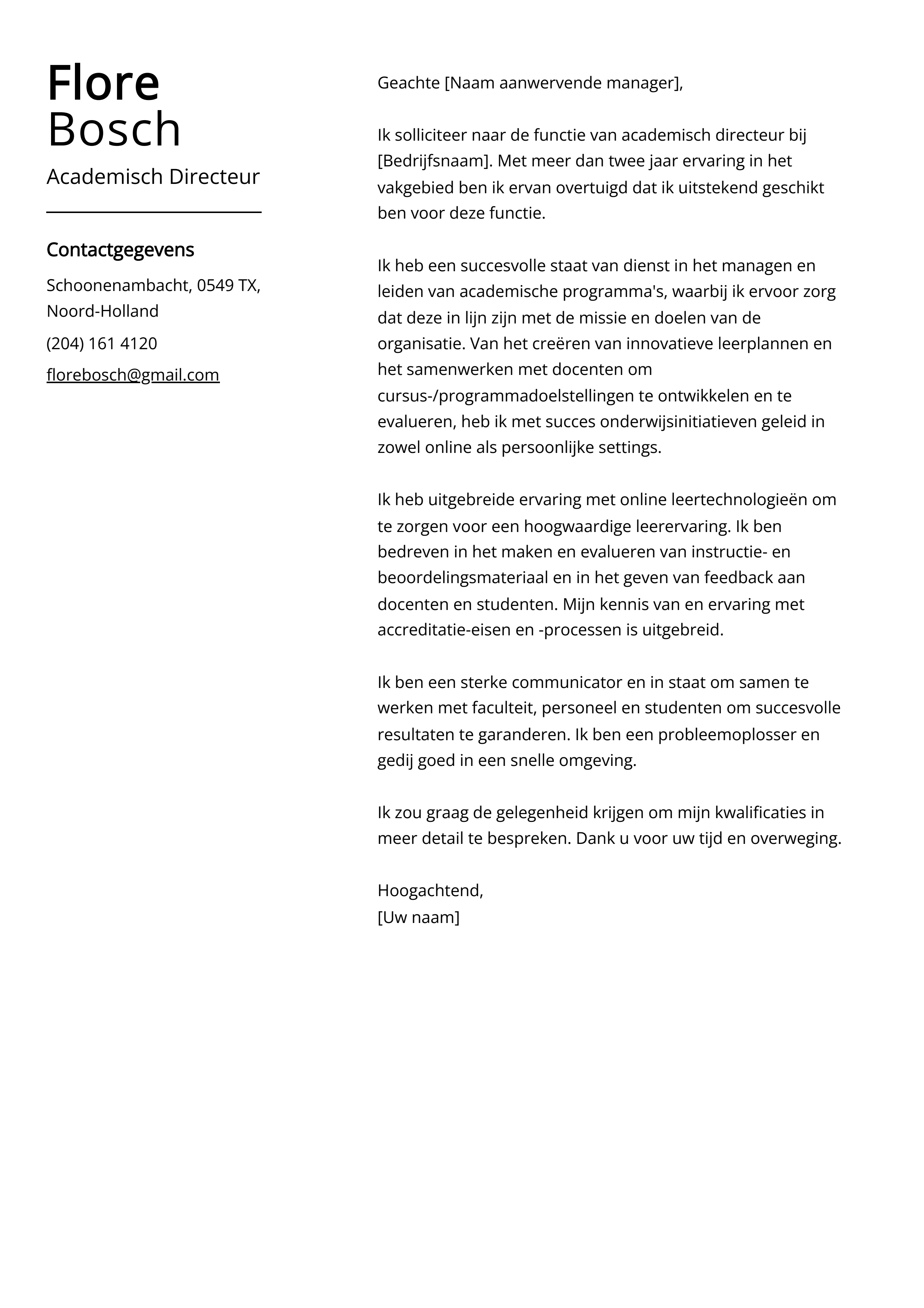 Academisch Directeur Sollicitatiebrief Voorbeeld