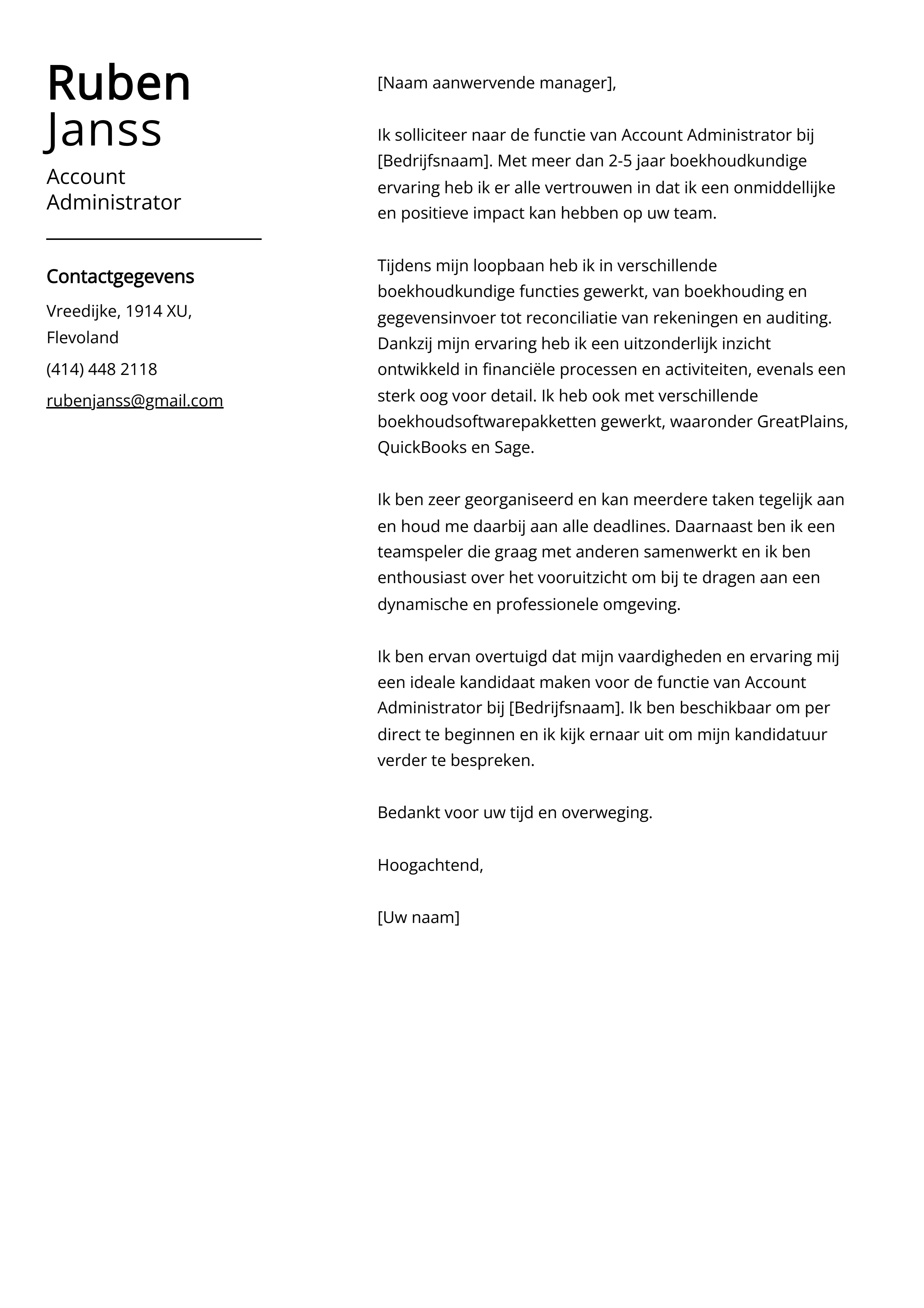 Account Administrator Voorbeeld sollicitatiebrief