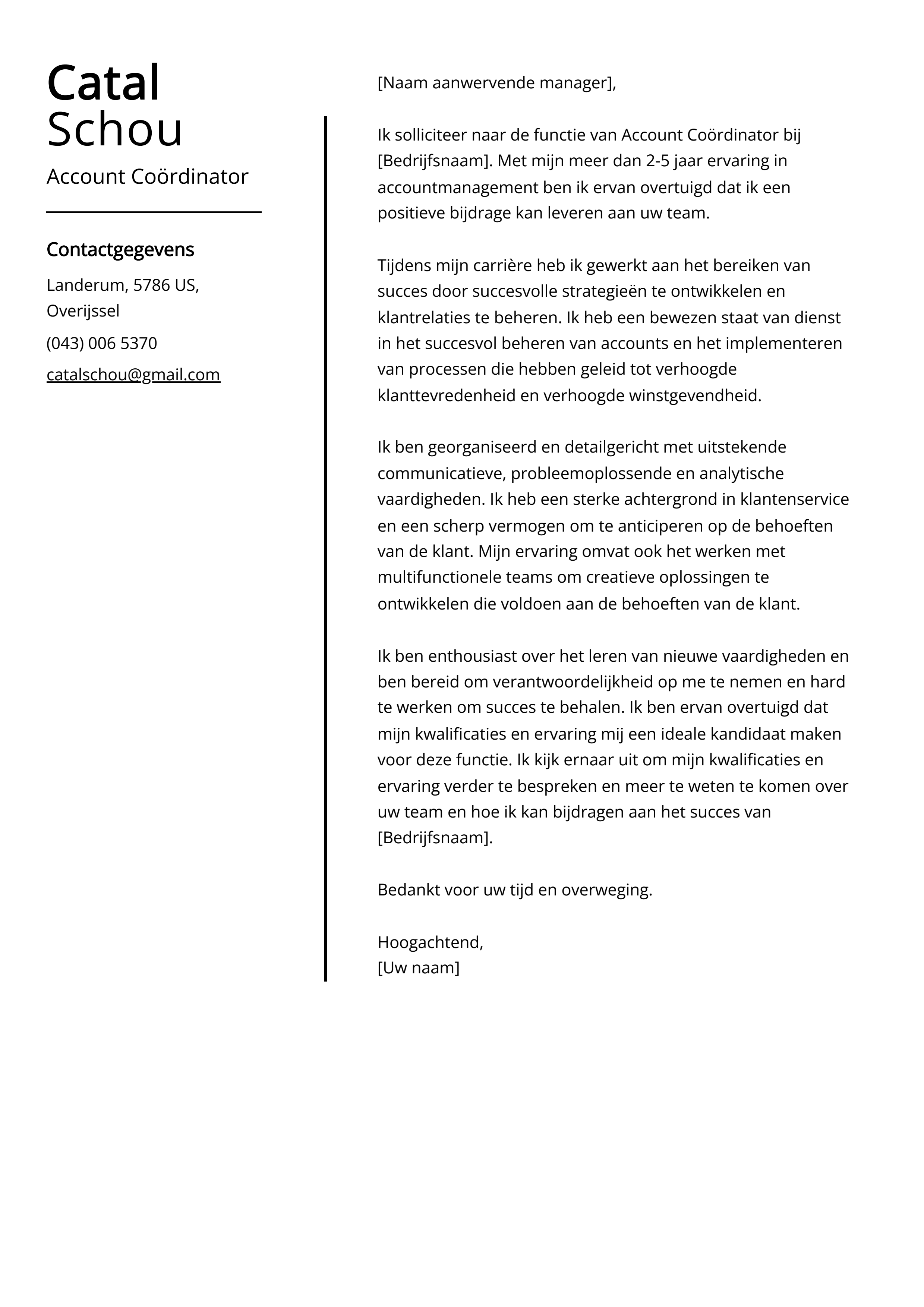 Account Coördinator Sollicitatiebrief Voorbeeld