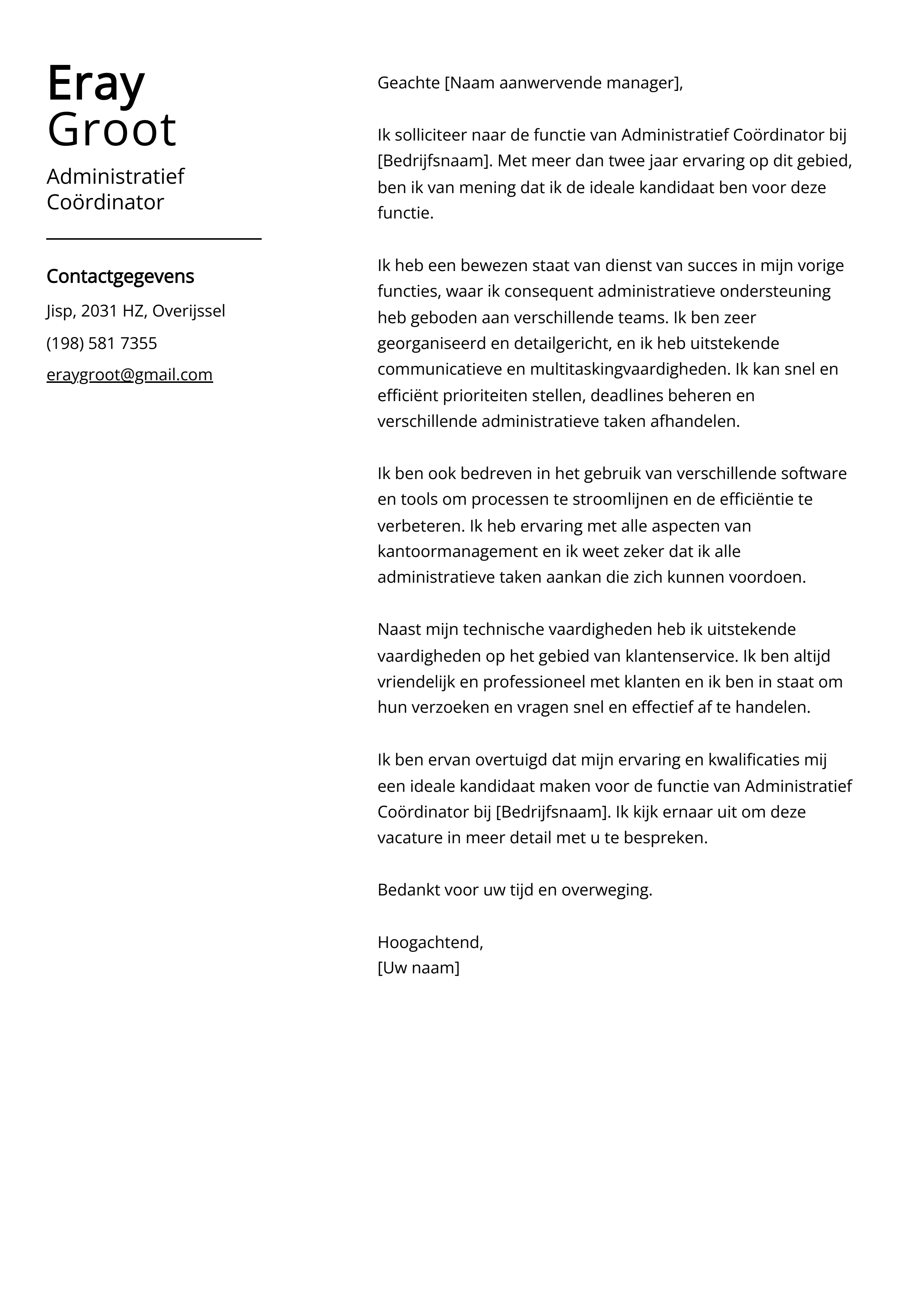 Administratief Coördinator Voorbeeld sollicitatiebrief