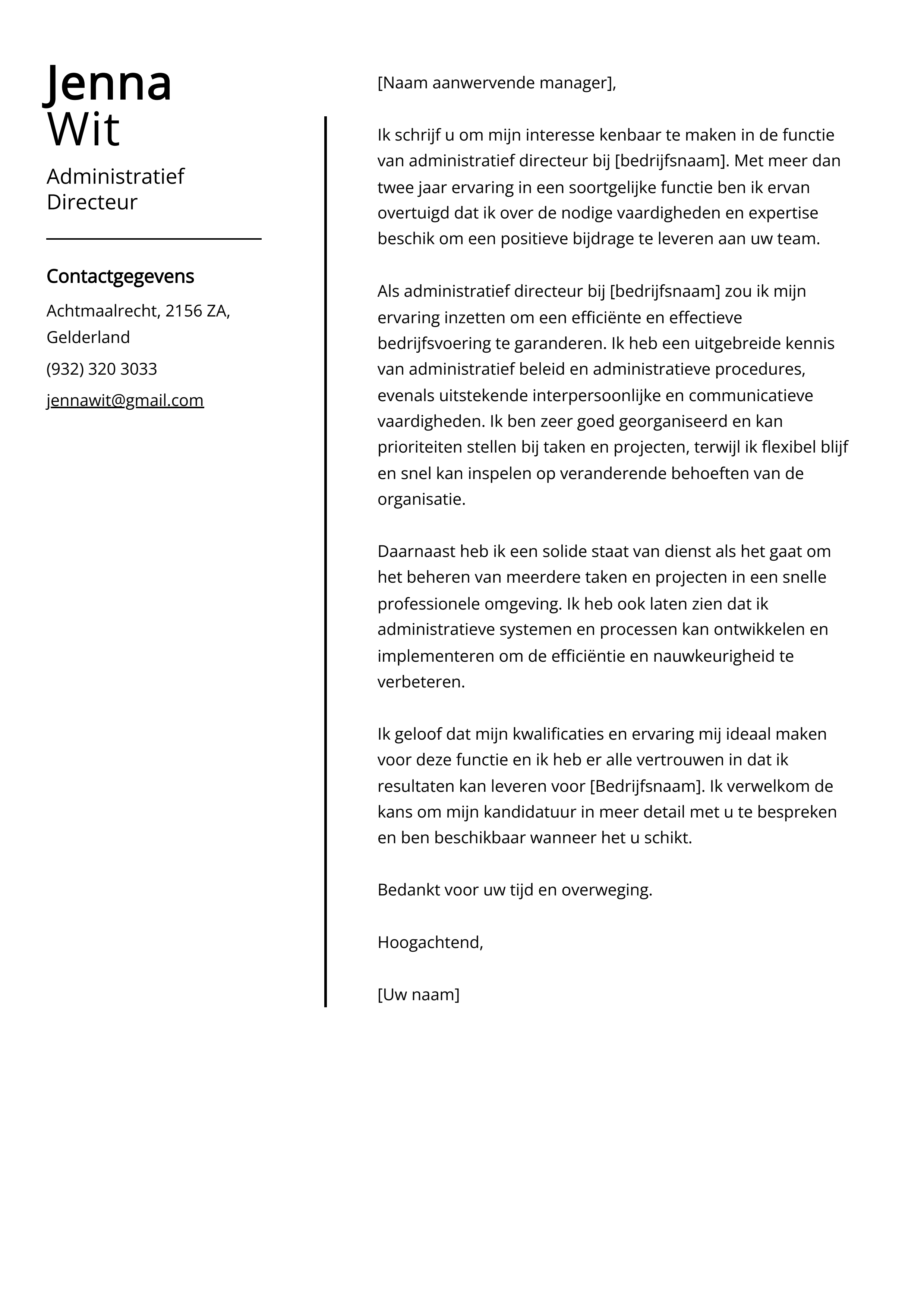 Administratief Directeur Sollicitatiebrief Voorbeeld