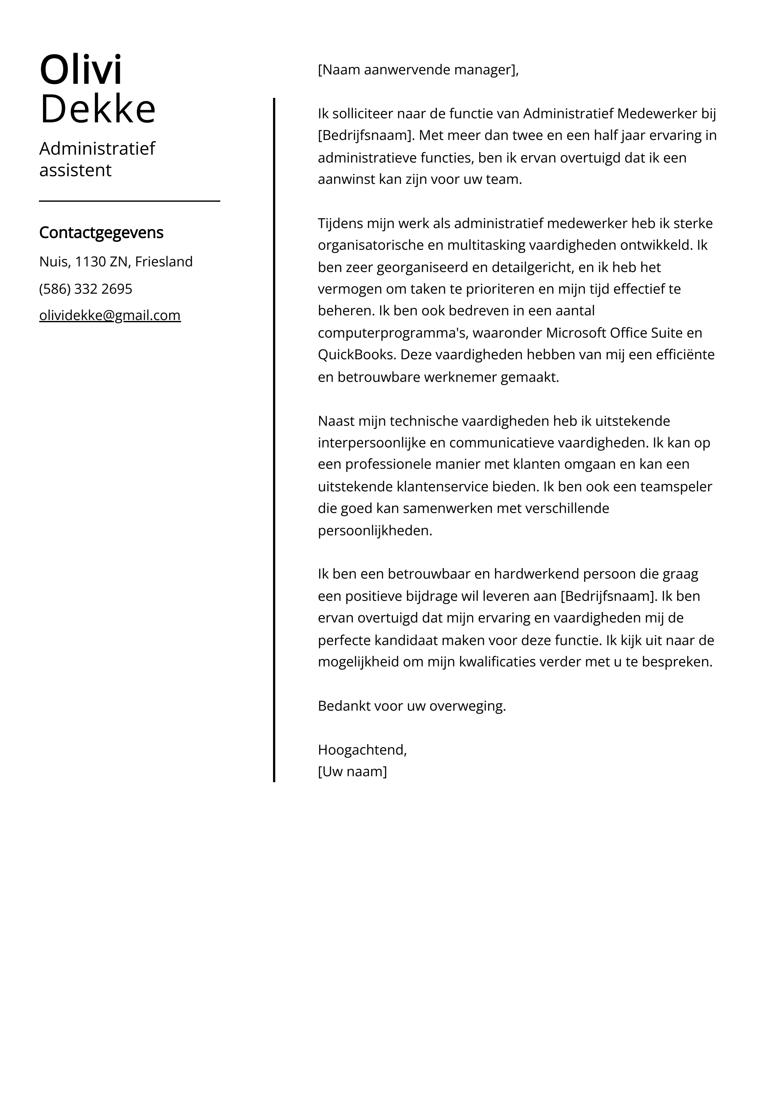 Administratief assistent sollicitatiebrief voorbeeld