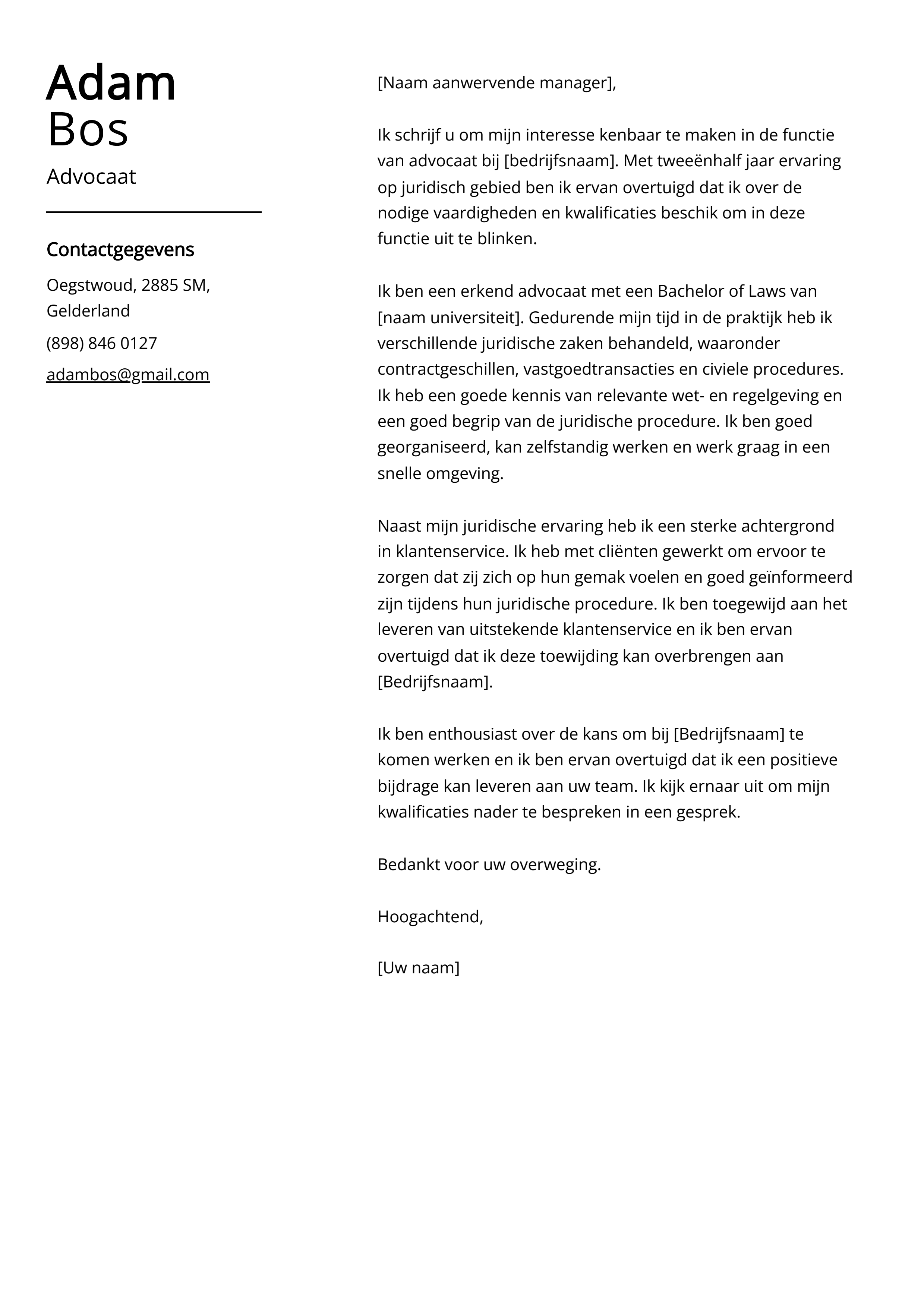 Voorbeeld sollicitatiebrief advocaat