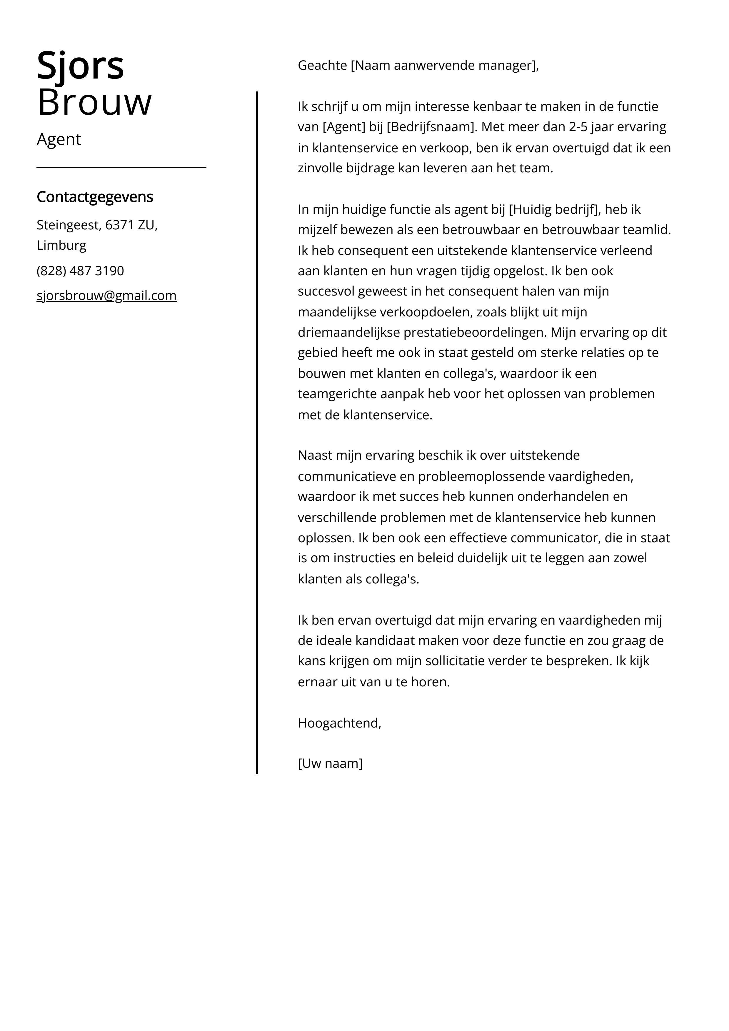 Agent Voorbeeld sollicitatiebrief