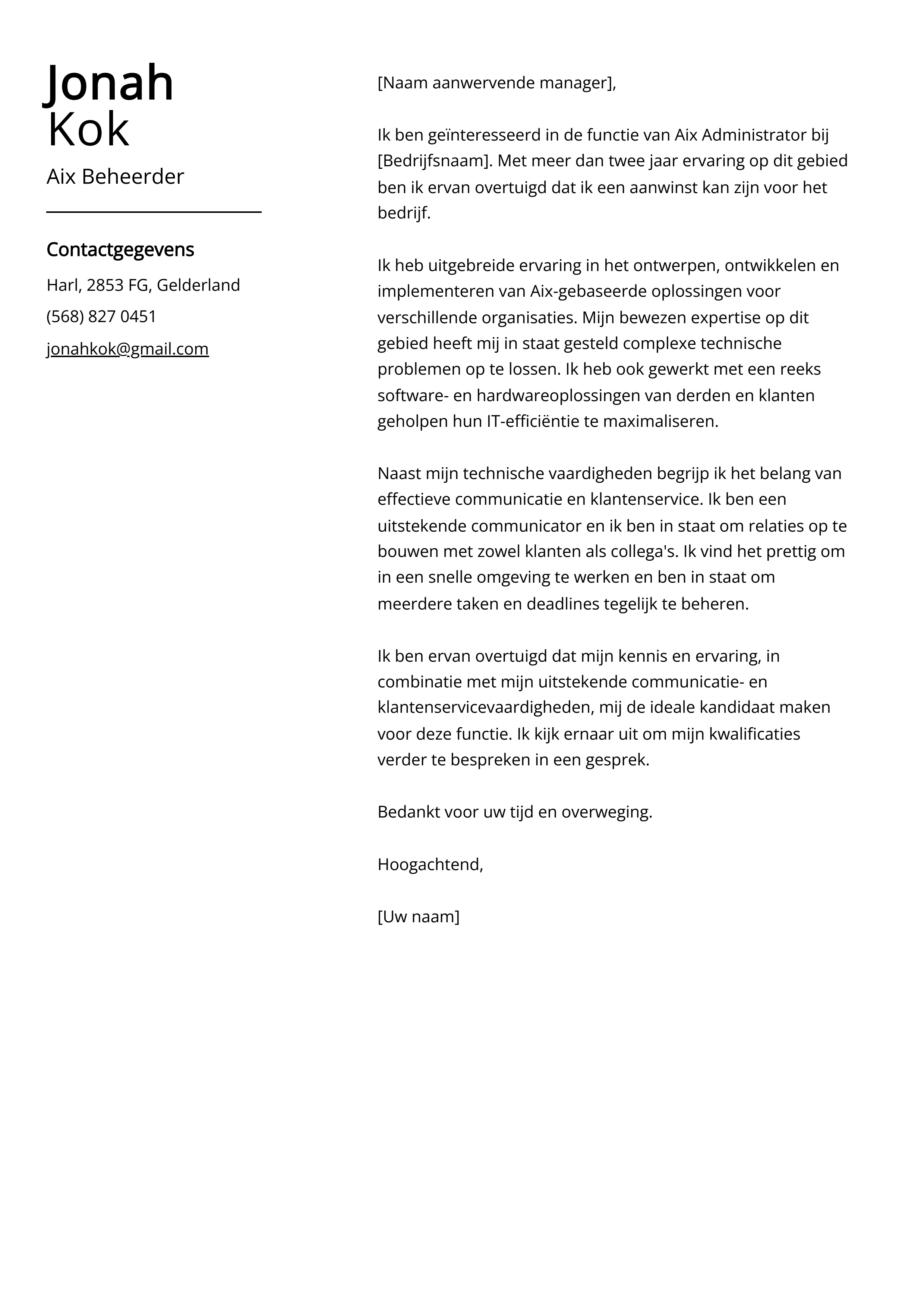 Aix Beheerder Sollicitatiebrief Voorbeeld