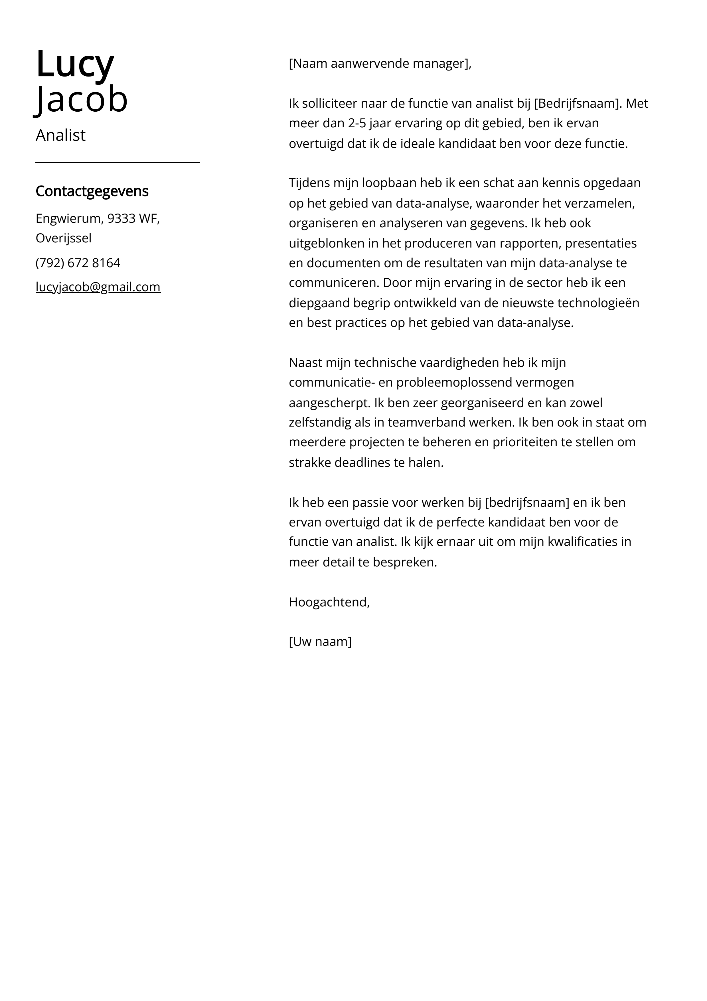 Voorbeeld sollicitatiebrief analist