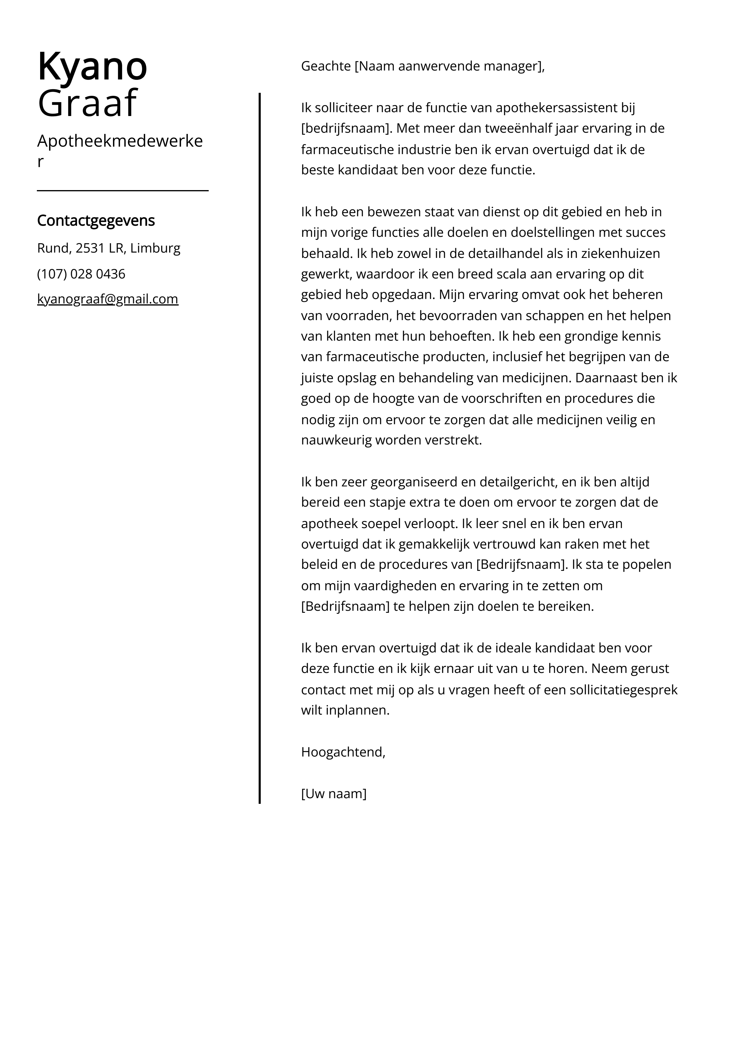 Apotheekmedewerker Sollicitatiebrief Voorbeeld