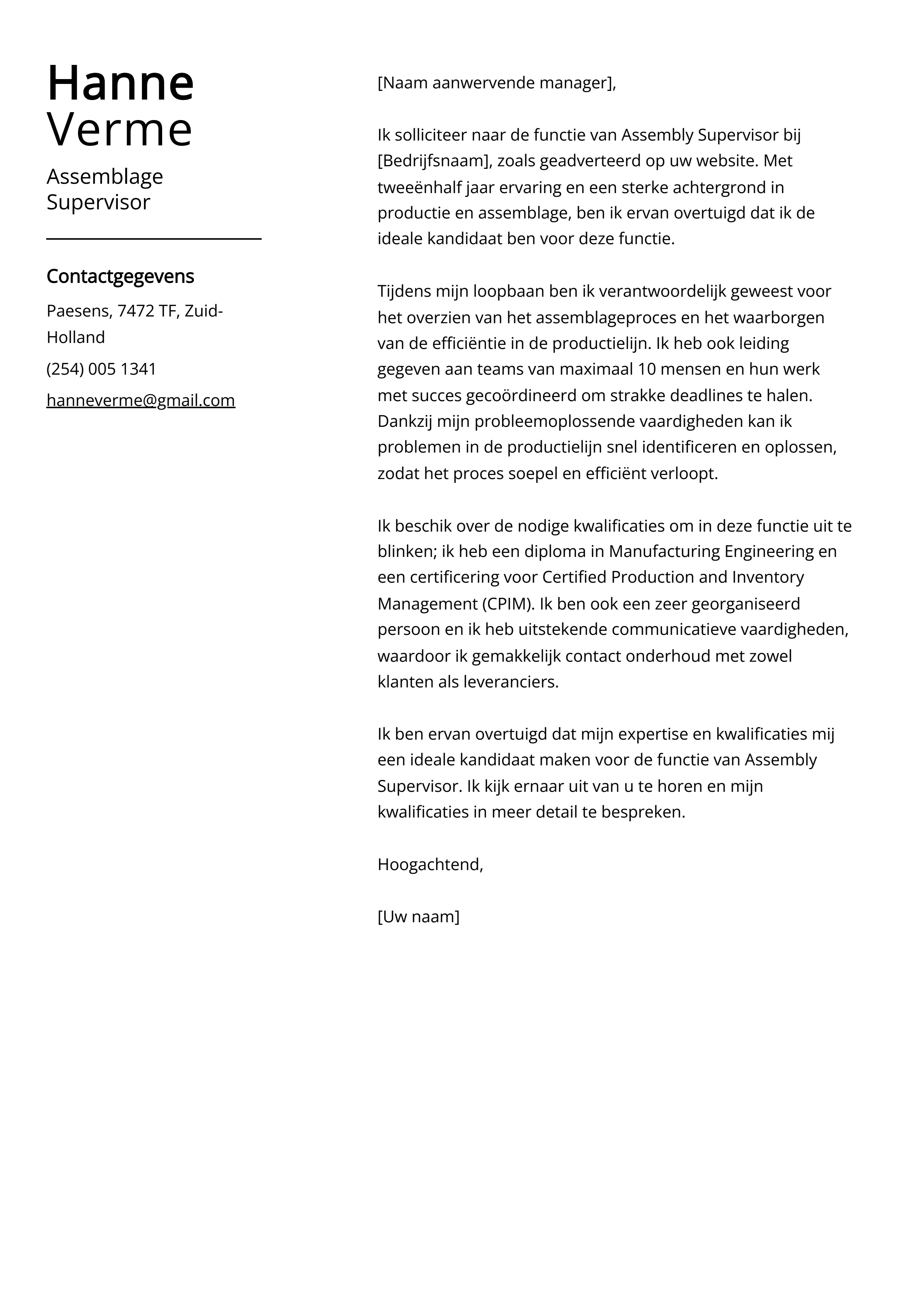 Assemblage Begeleider Sollicitatiebrief Voorbeeld