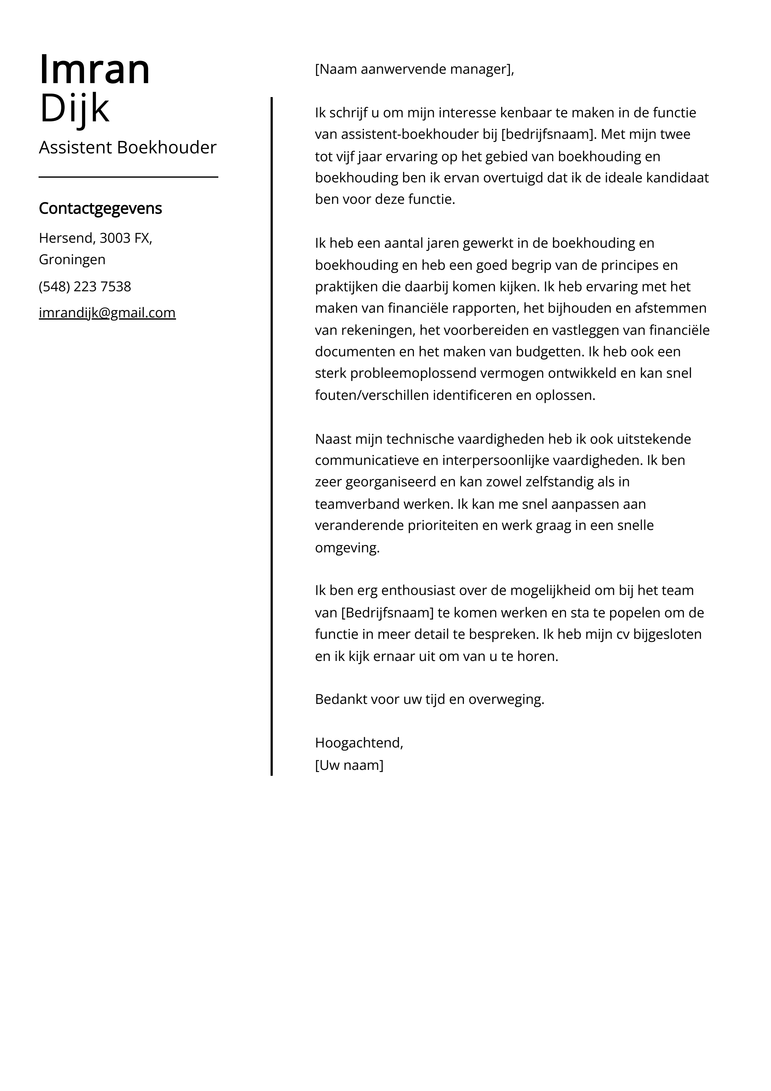 Assistent Boekhouder Sollicitatiebrief Voorbeeld