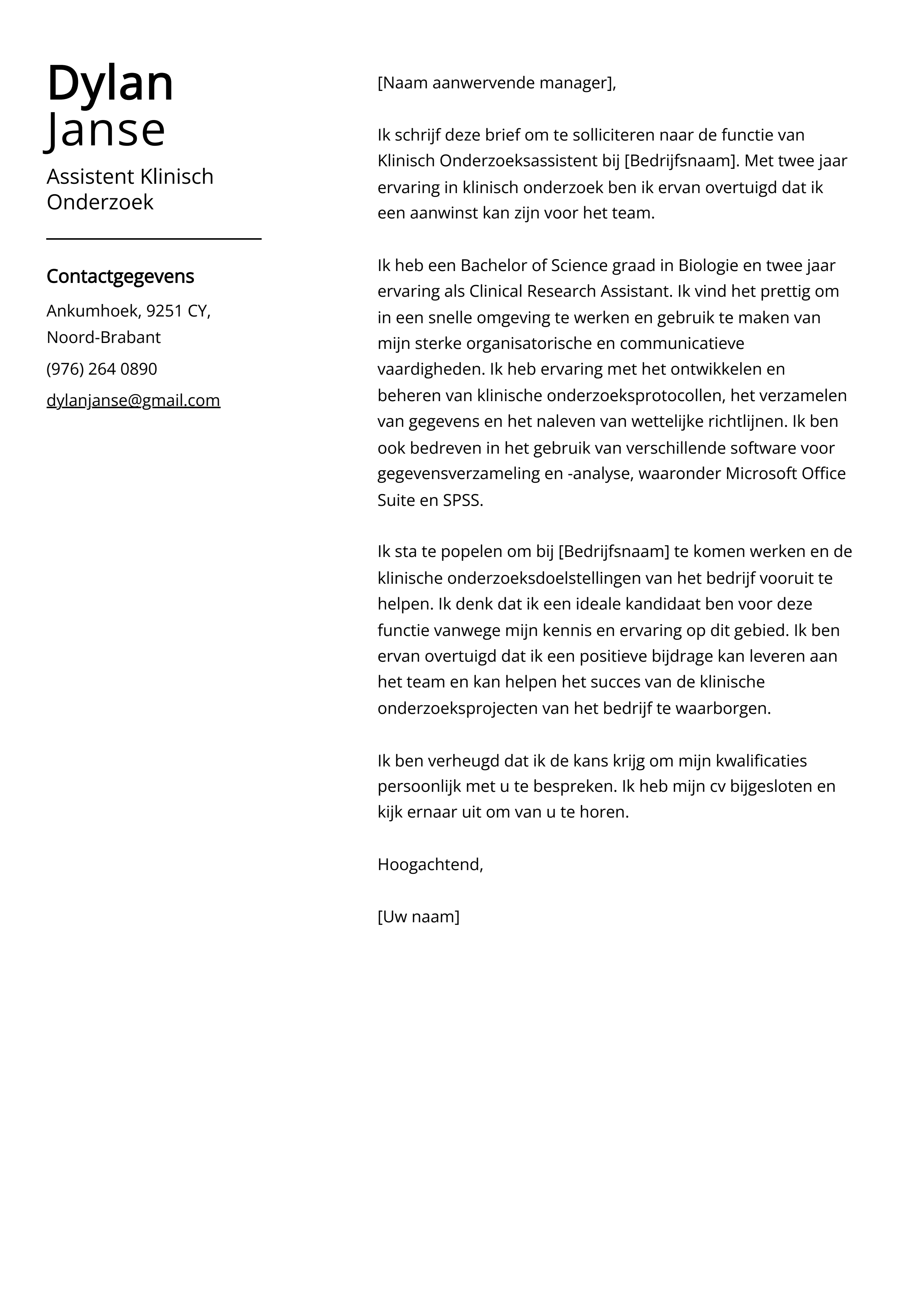 Assistent Klinisch Onderzoek Sollicitatiebrief Voorbeeld