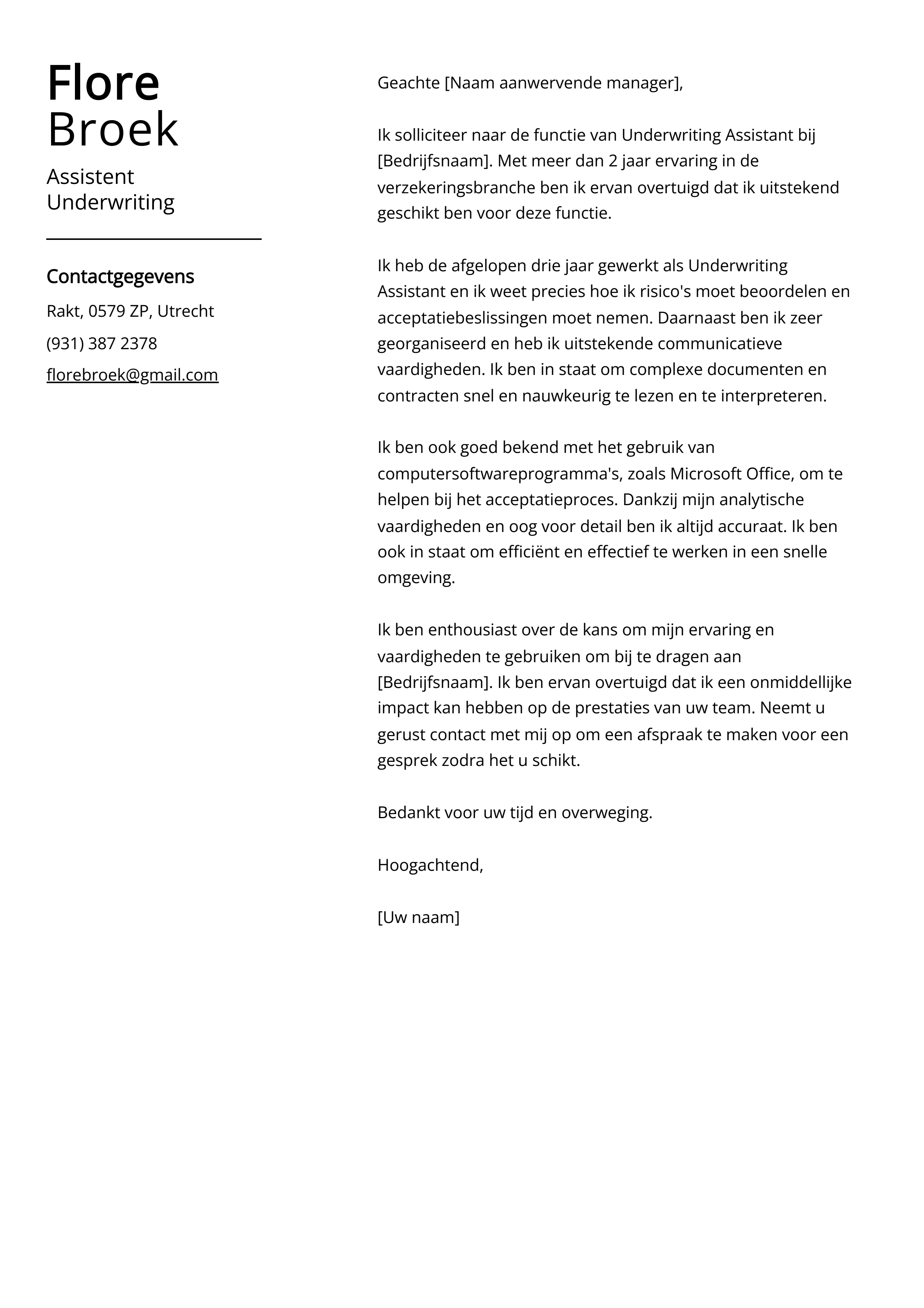 Assistent Underwriting Begeleidend schrijven Voorbeeld