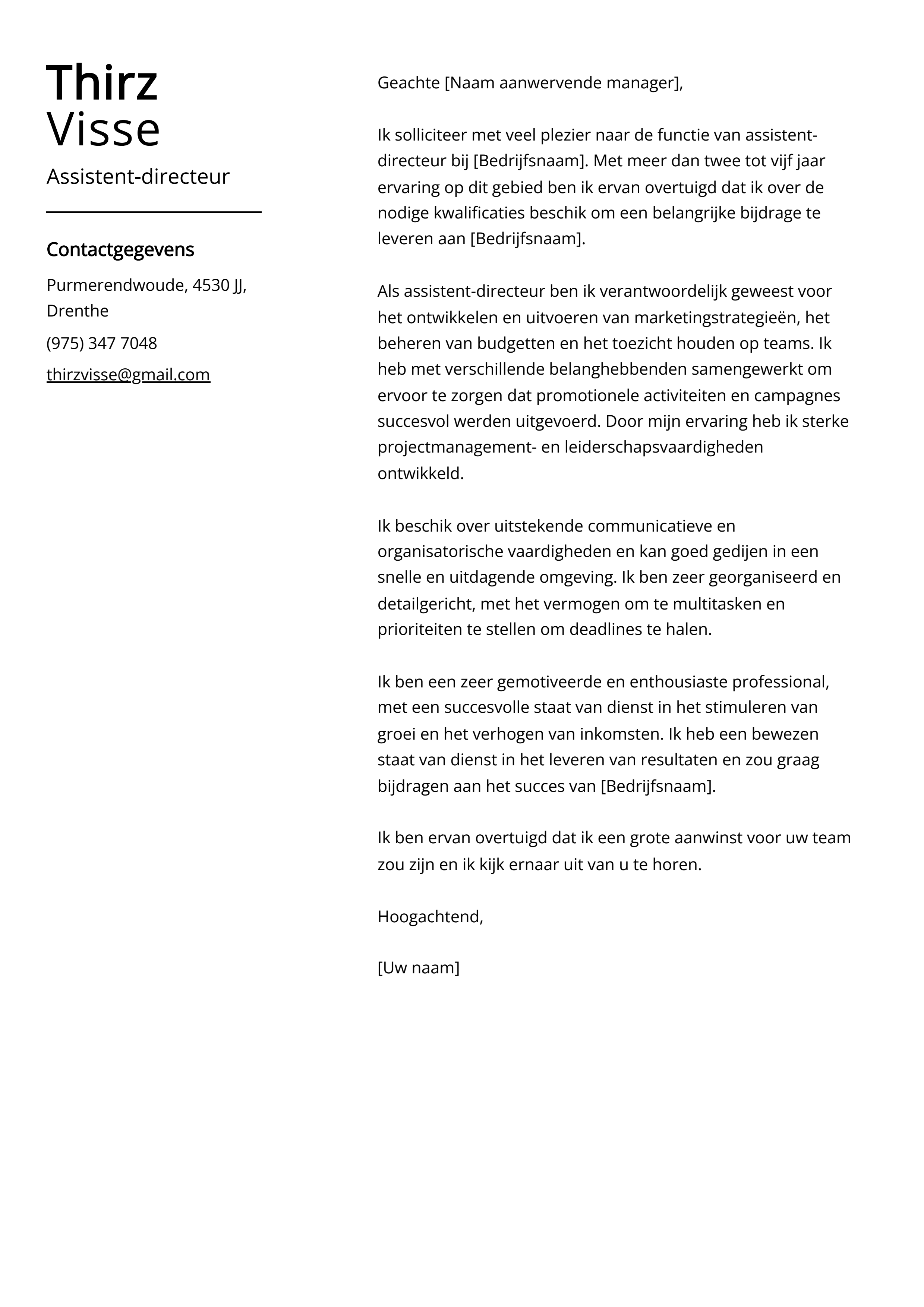 Voorbeeld sollicitatiebrief assistent-directeur