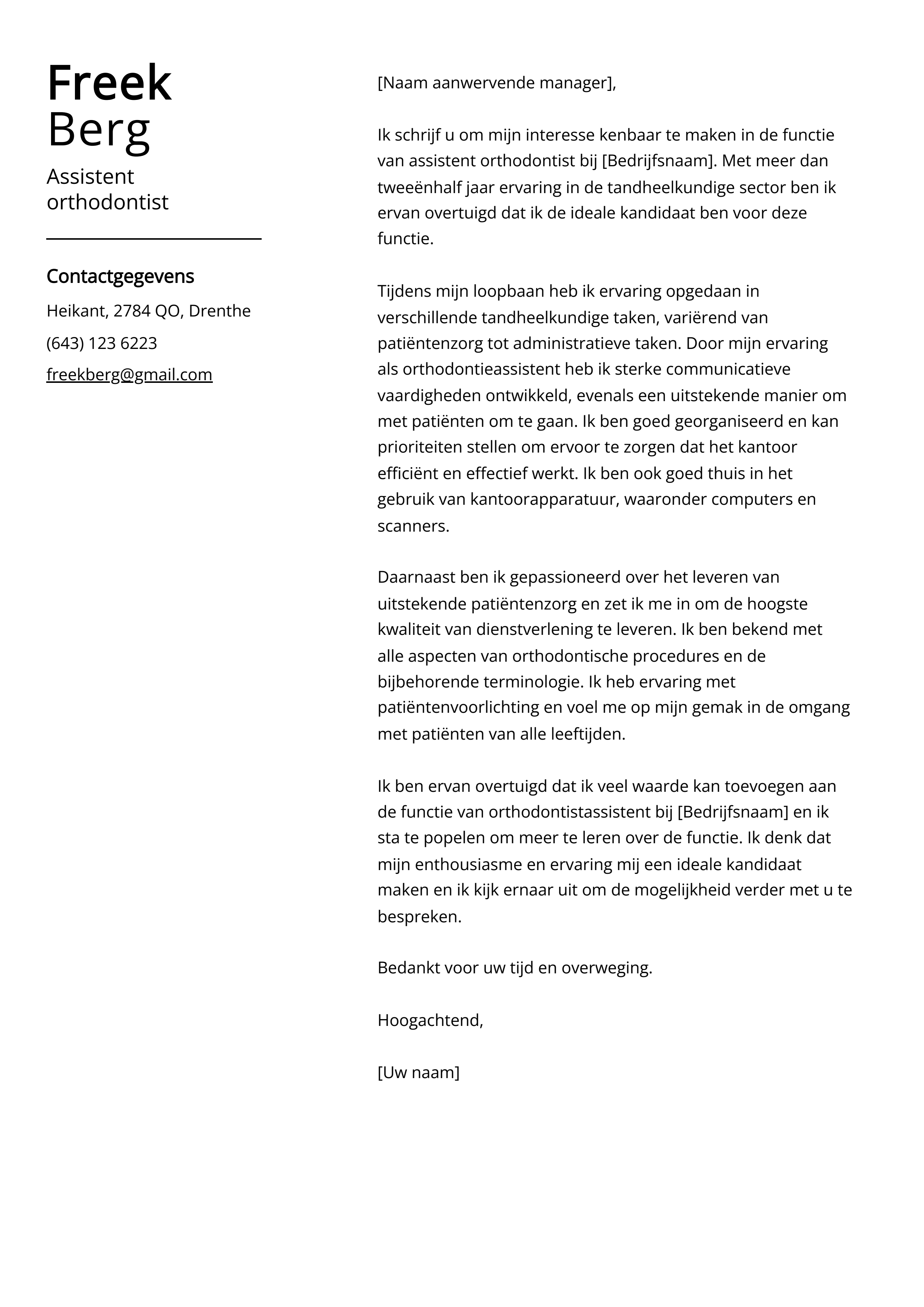 Assistent orthodontist Voorbeeld sollicitatiebrief