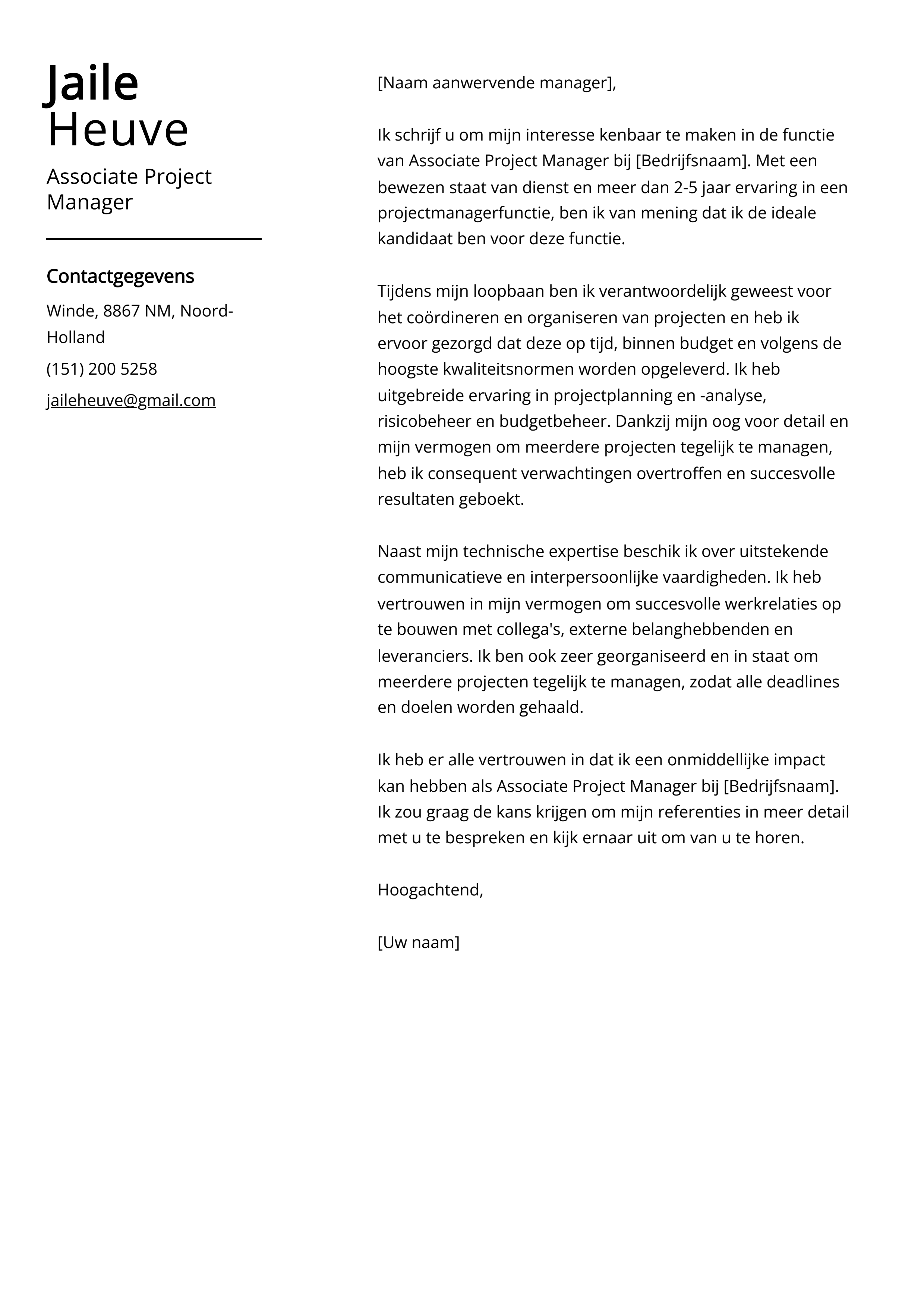 Associate Project Manager Voorbeeld sollicitatiebrief