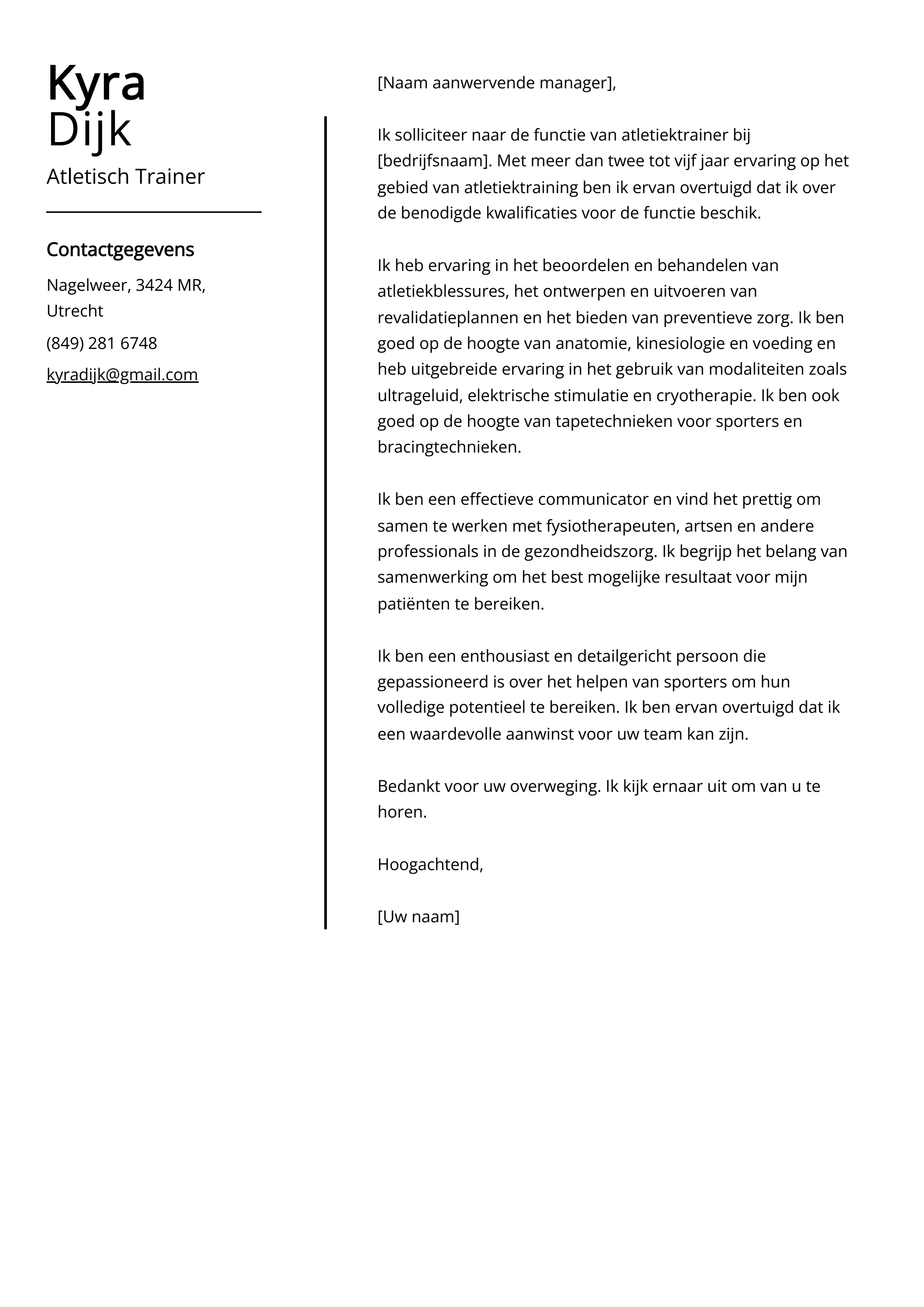 Atletisch Trainer Sollicitatiebrief Voorbeeld