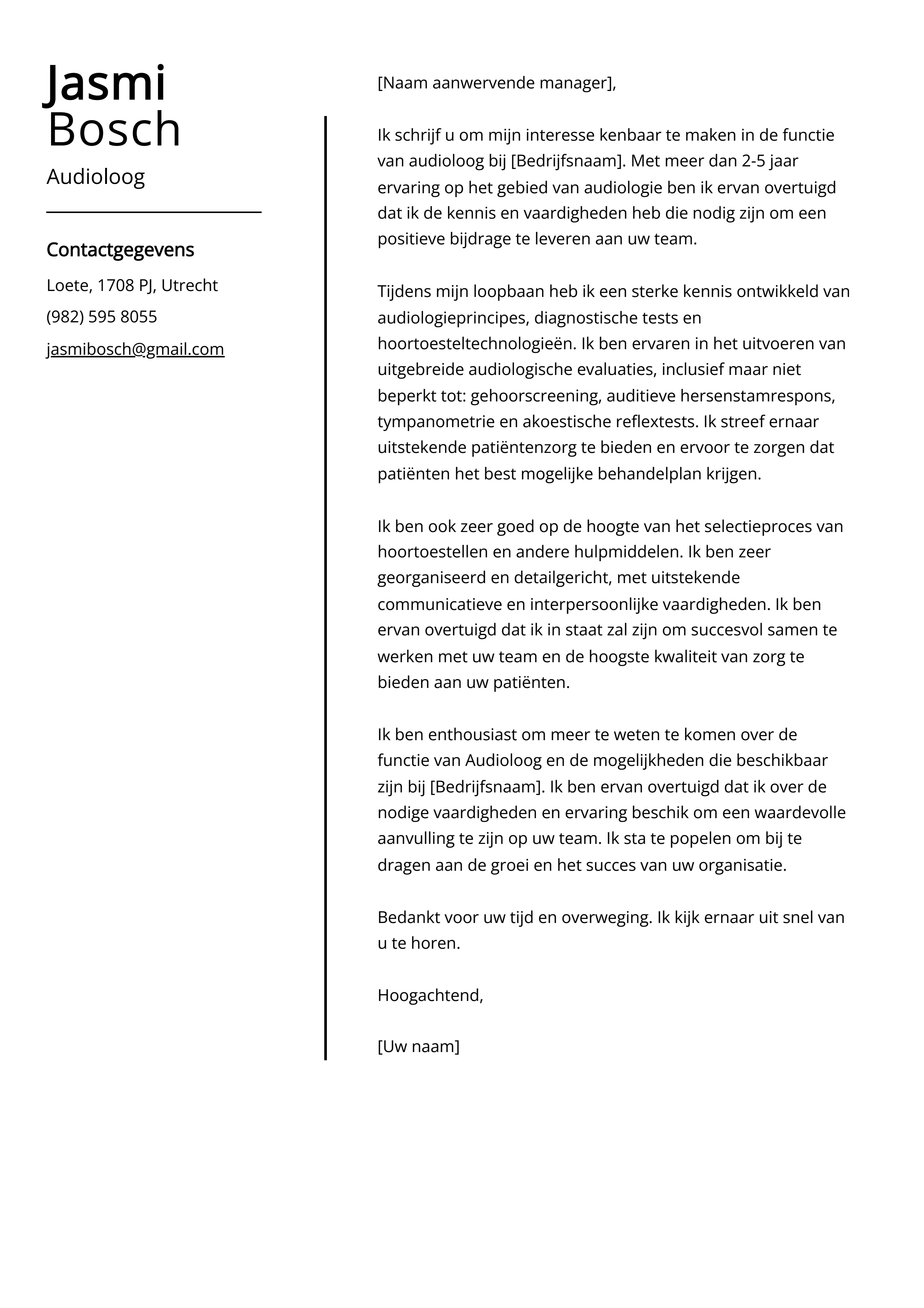 Audioloog Sollicitatiebrief Voorbeeld