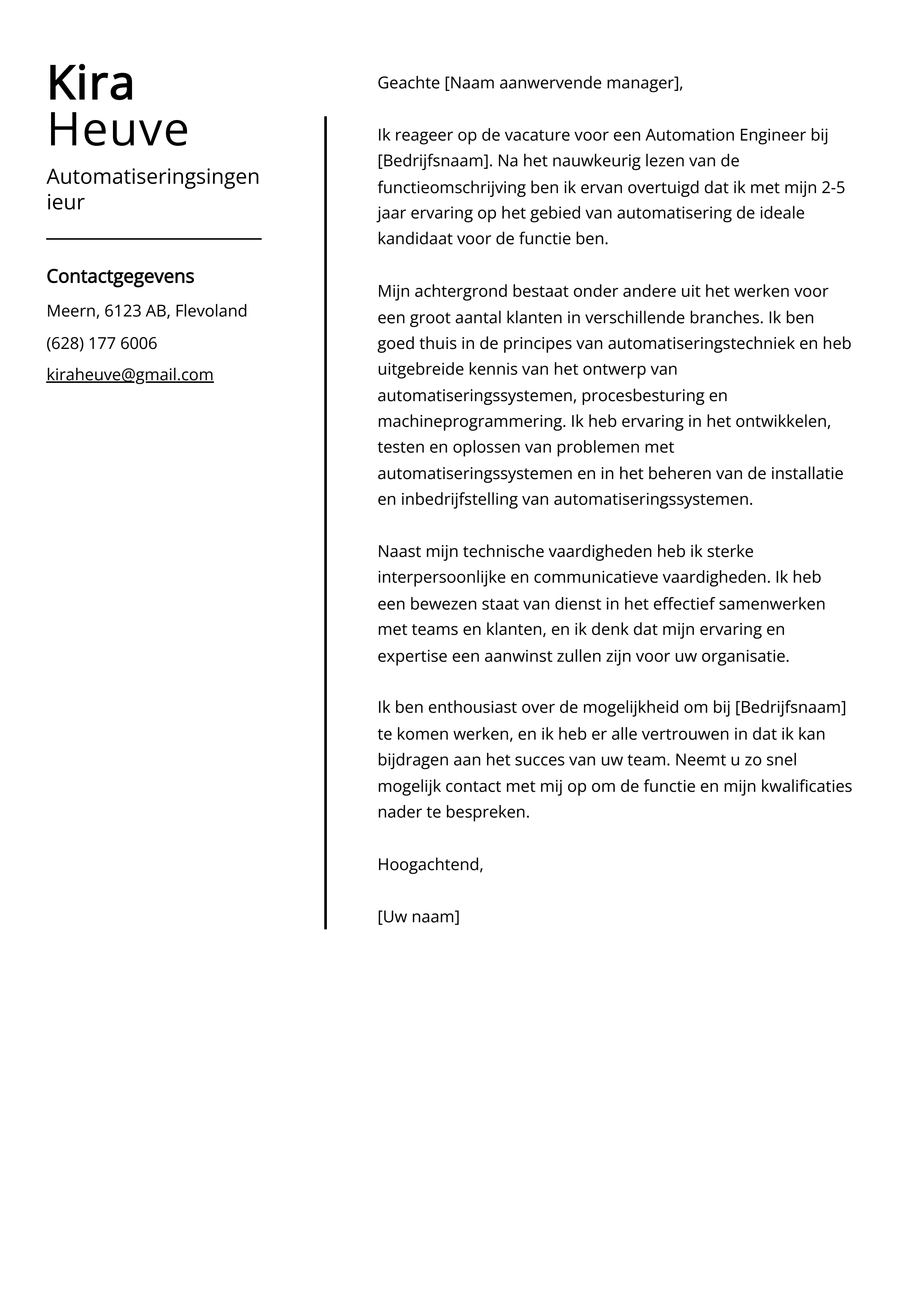 Automatiseringsingenieur sollicitatiebrief voorbeeld