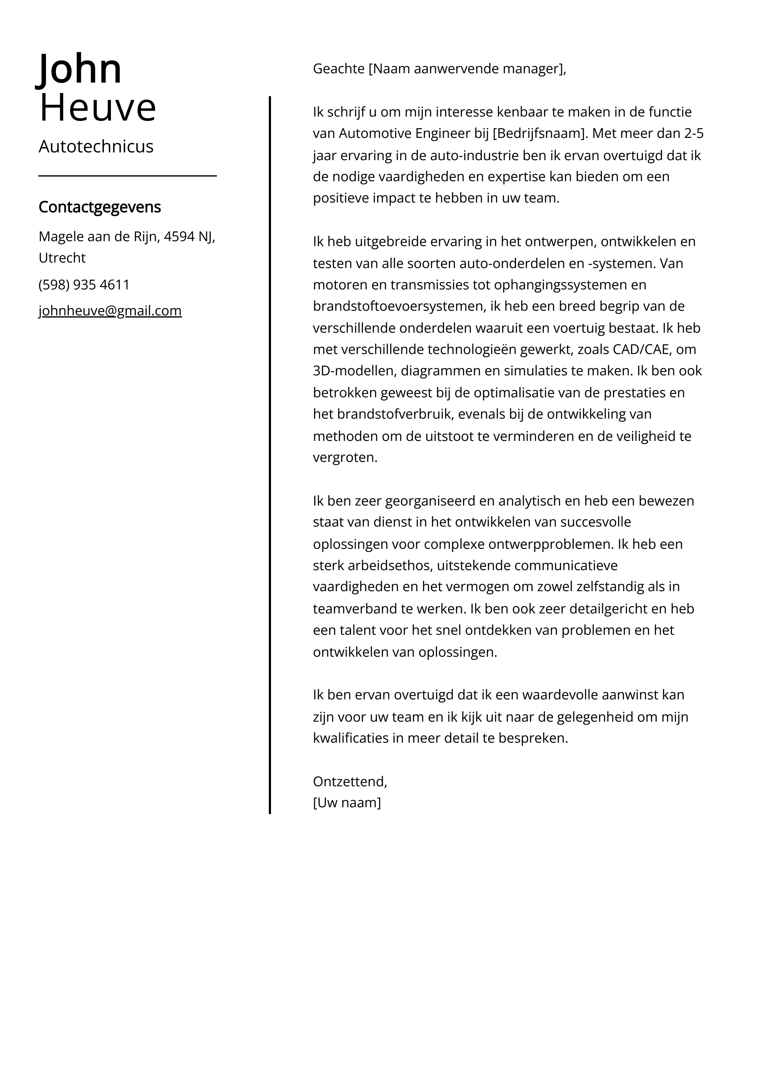 Autotechnicus Sollicitatiebrief Voorbeeld