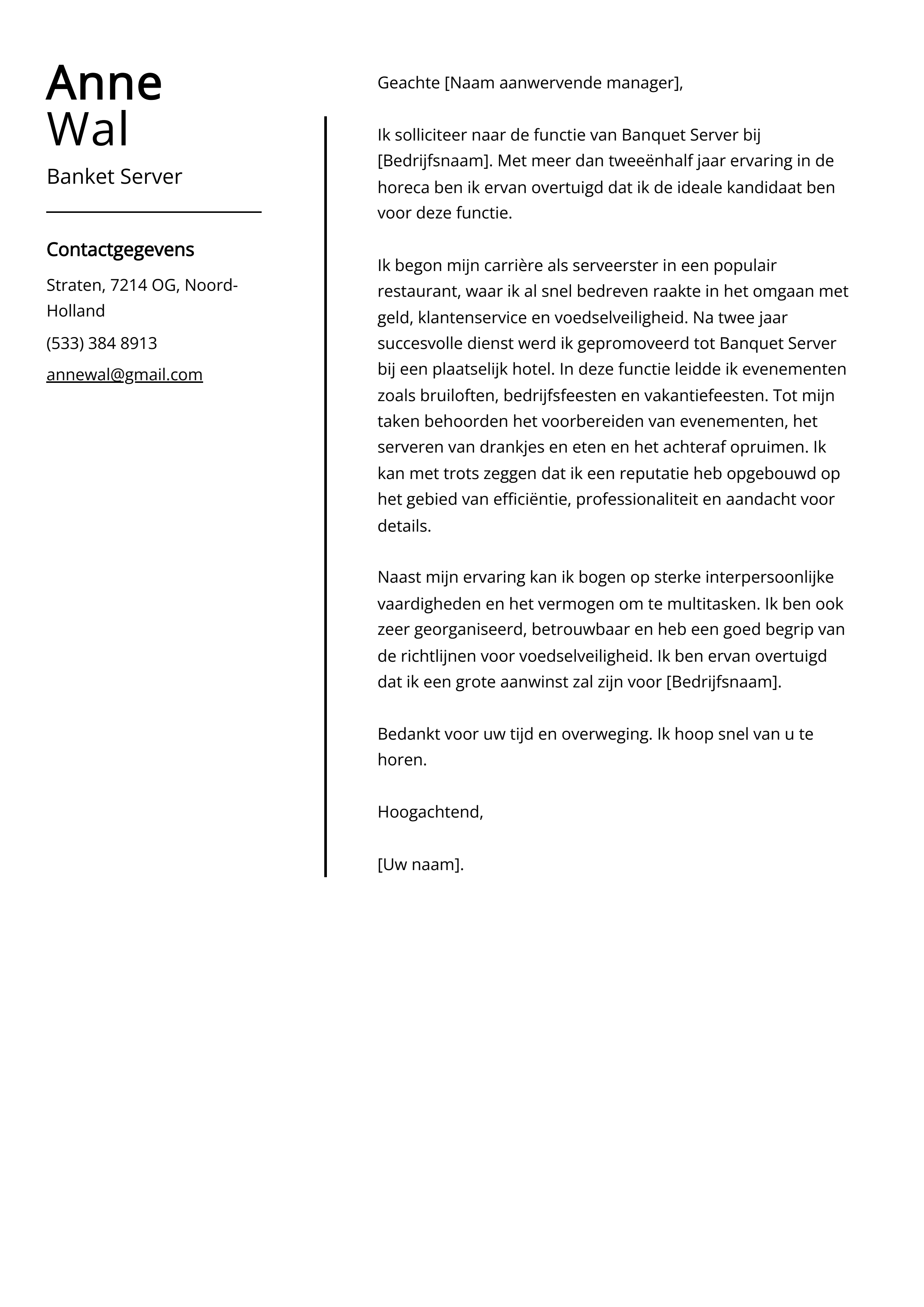 Banket Server Begeleidend schrijven Voorbeeld