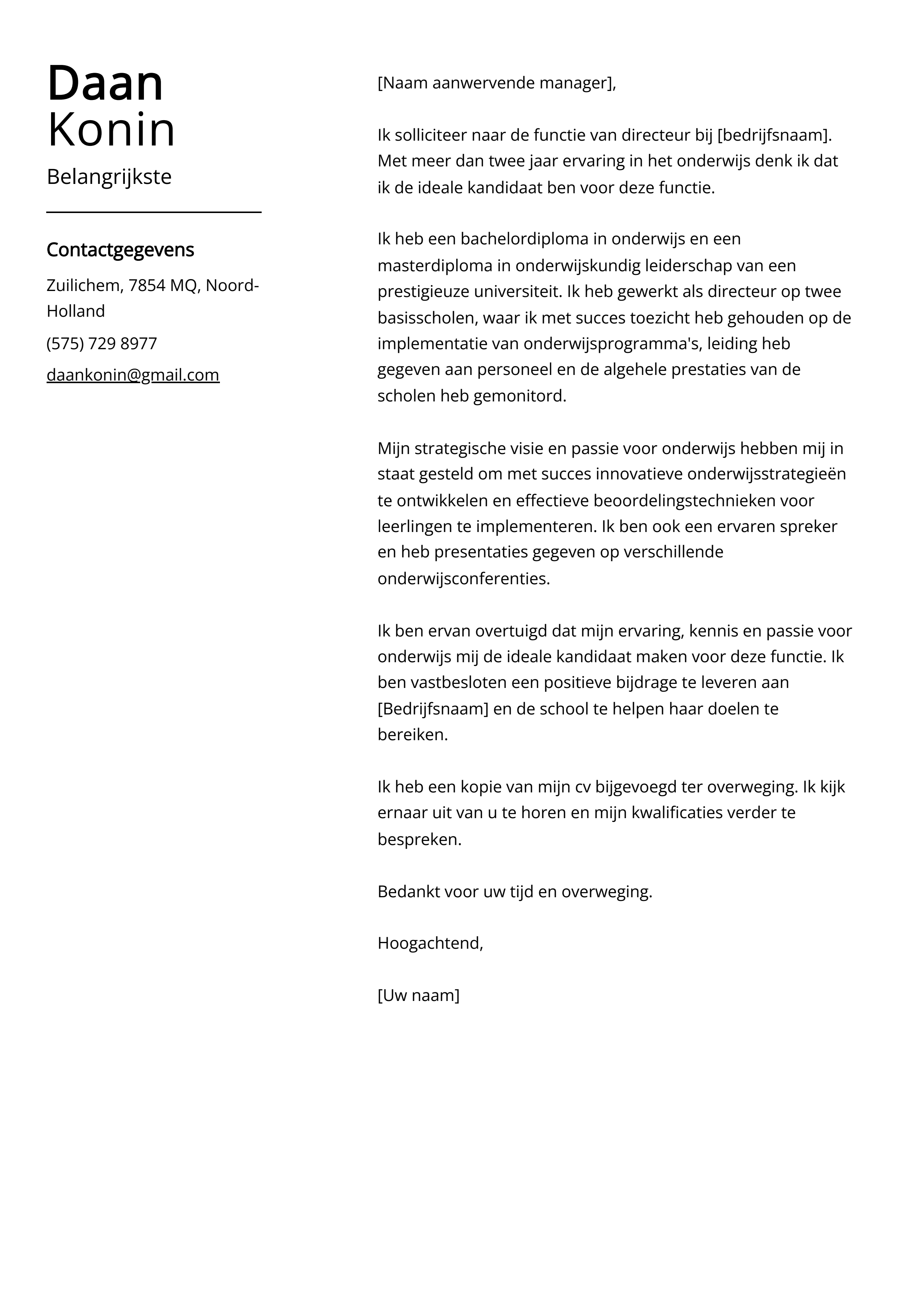 Voorbeeld Belangrijkste Sollicitatiebrief