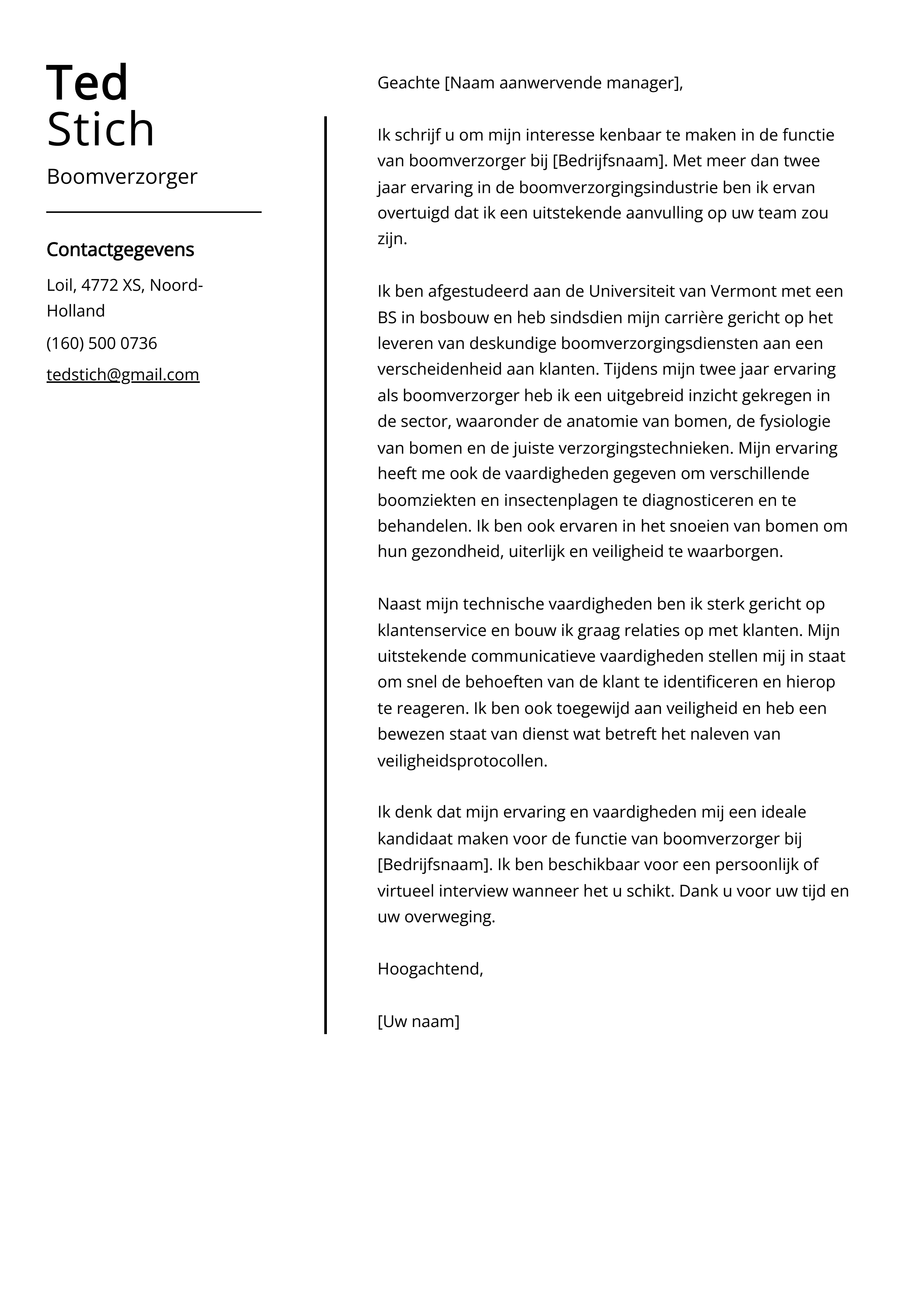 Boomverzorger Sollicitatiebrief Voorbeeld