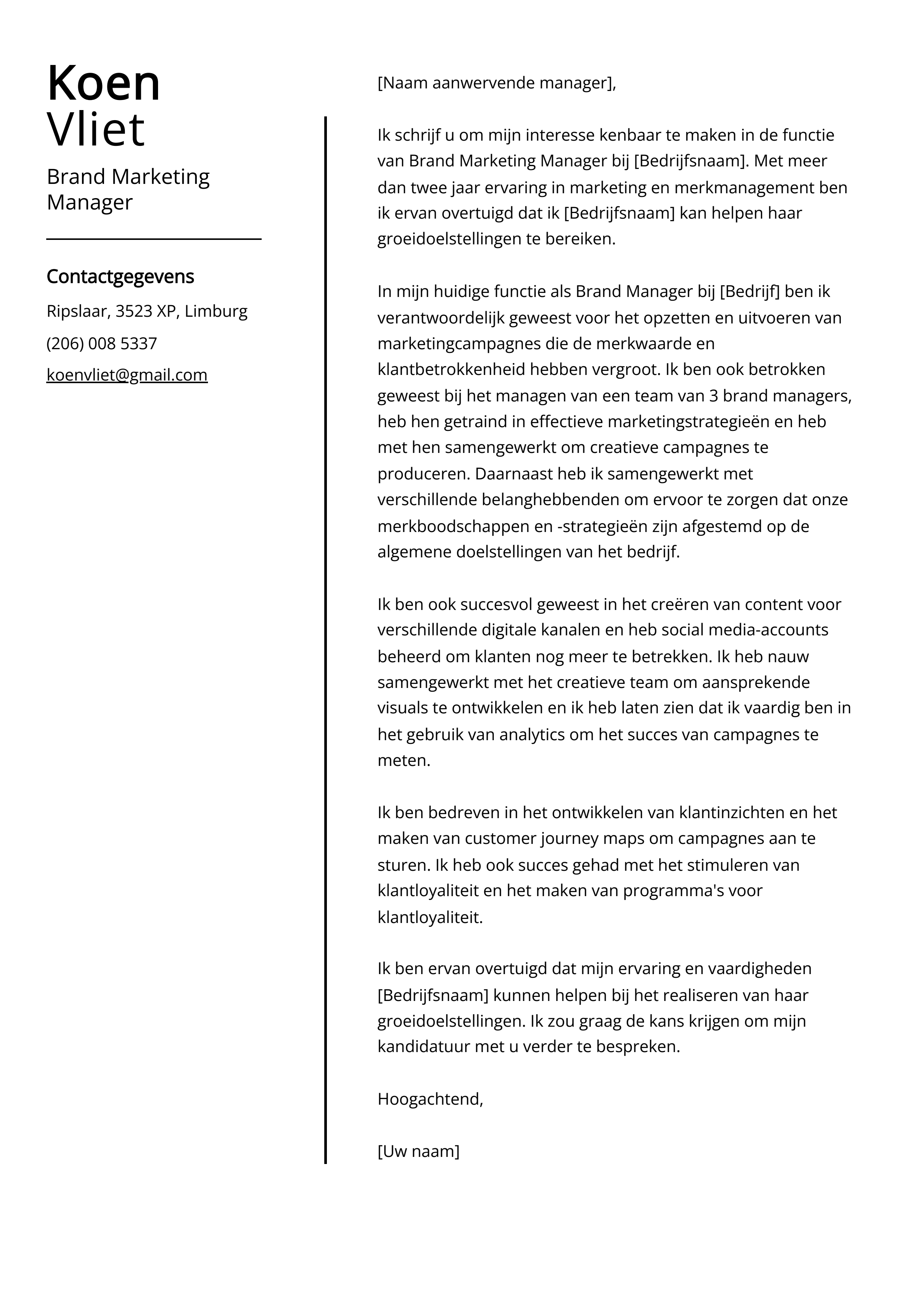 Brand Marketing Manager Voorbeeld sollicitatiebrief