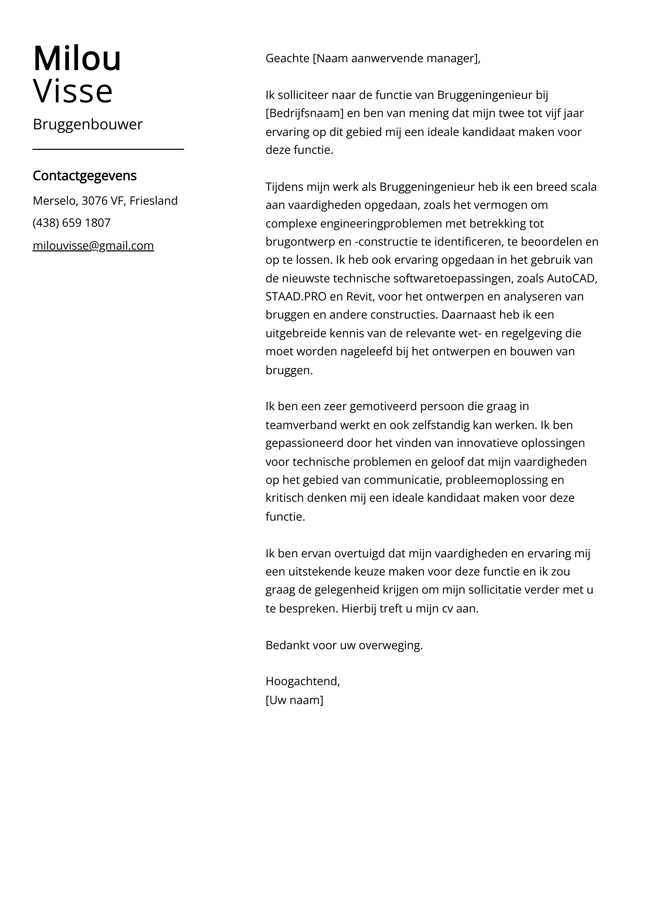 Bruggenbouwer Voorbeeld sollicitatiebrief