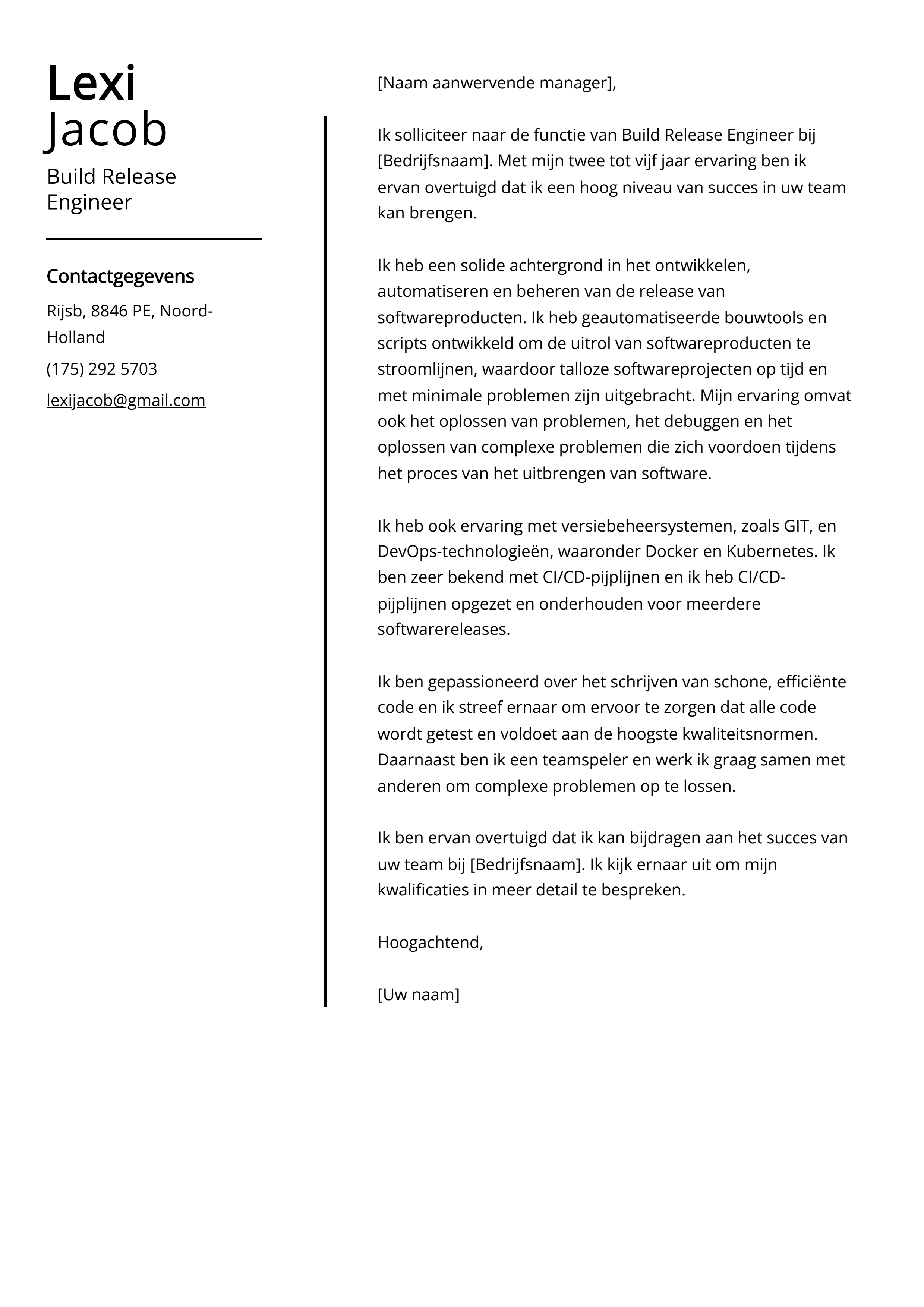 Build Release Engineer Voorbeeld sollicitatiebrief