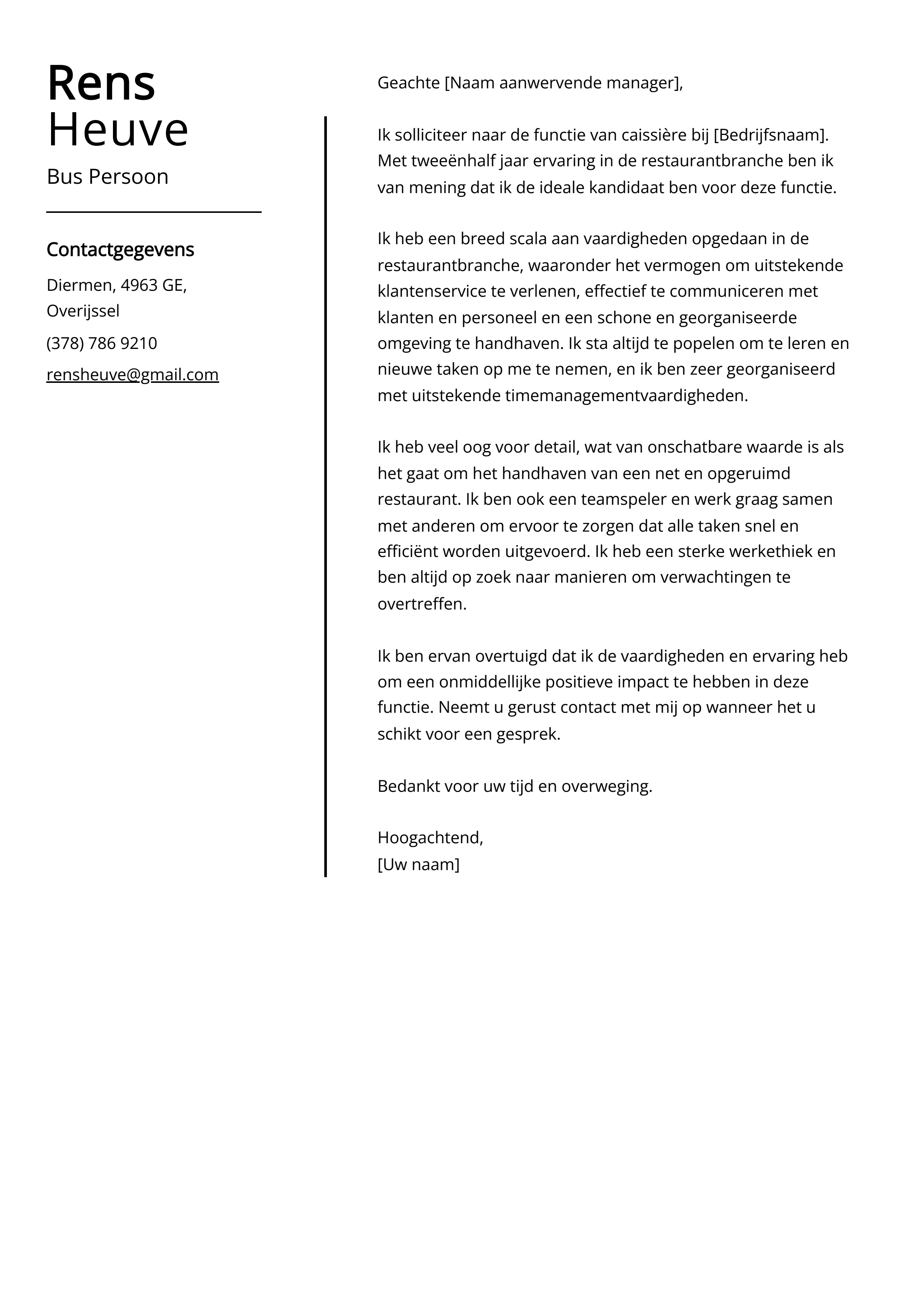 Voorbeeld sollicitatiebrief buspersoneel