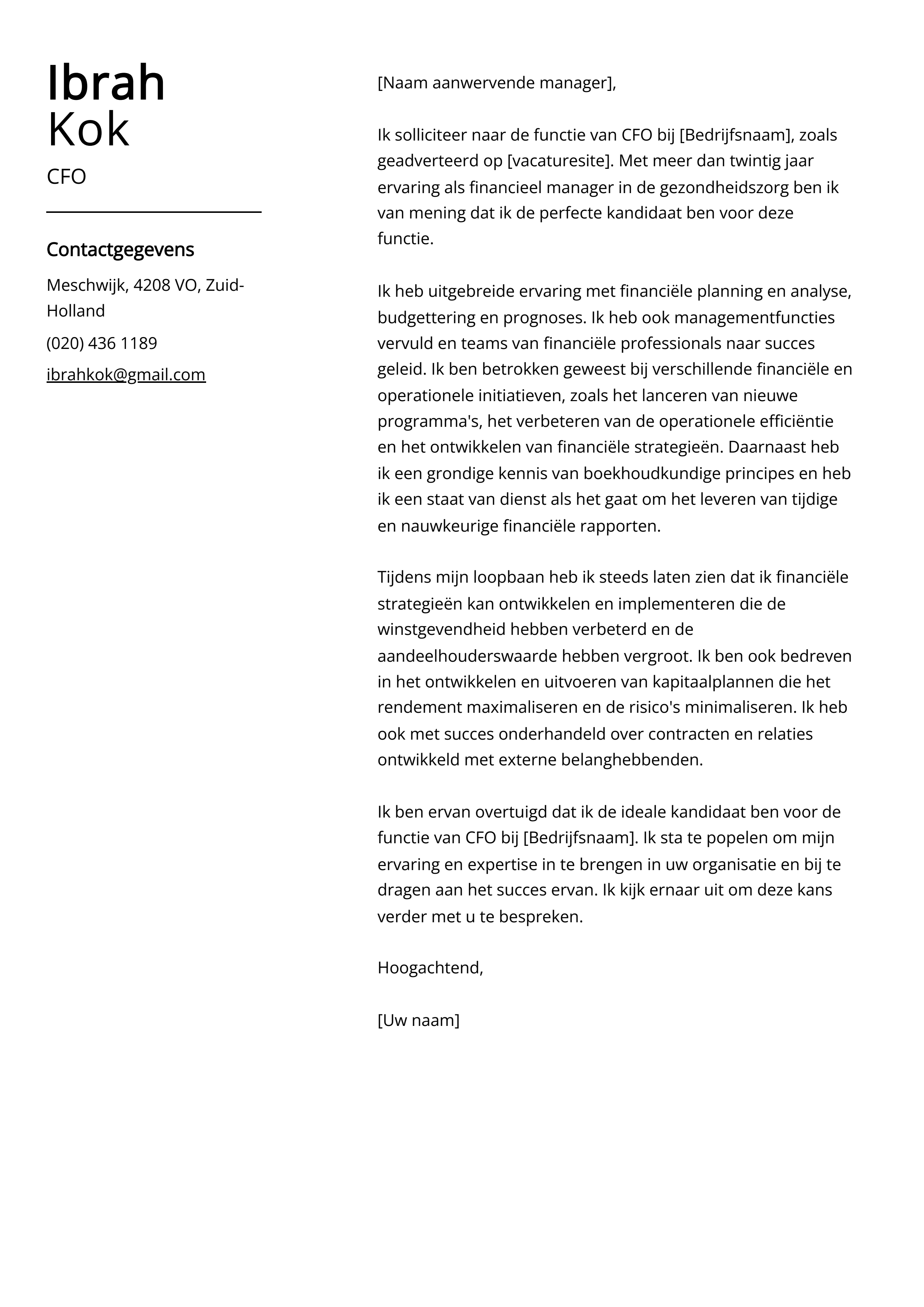 CFO Voorbeeld sollicitatiebrief