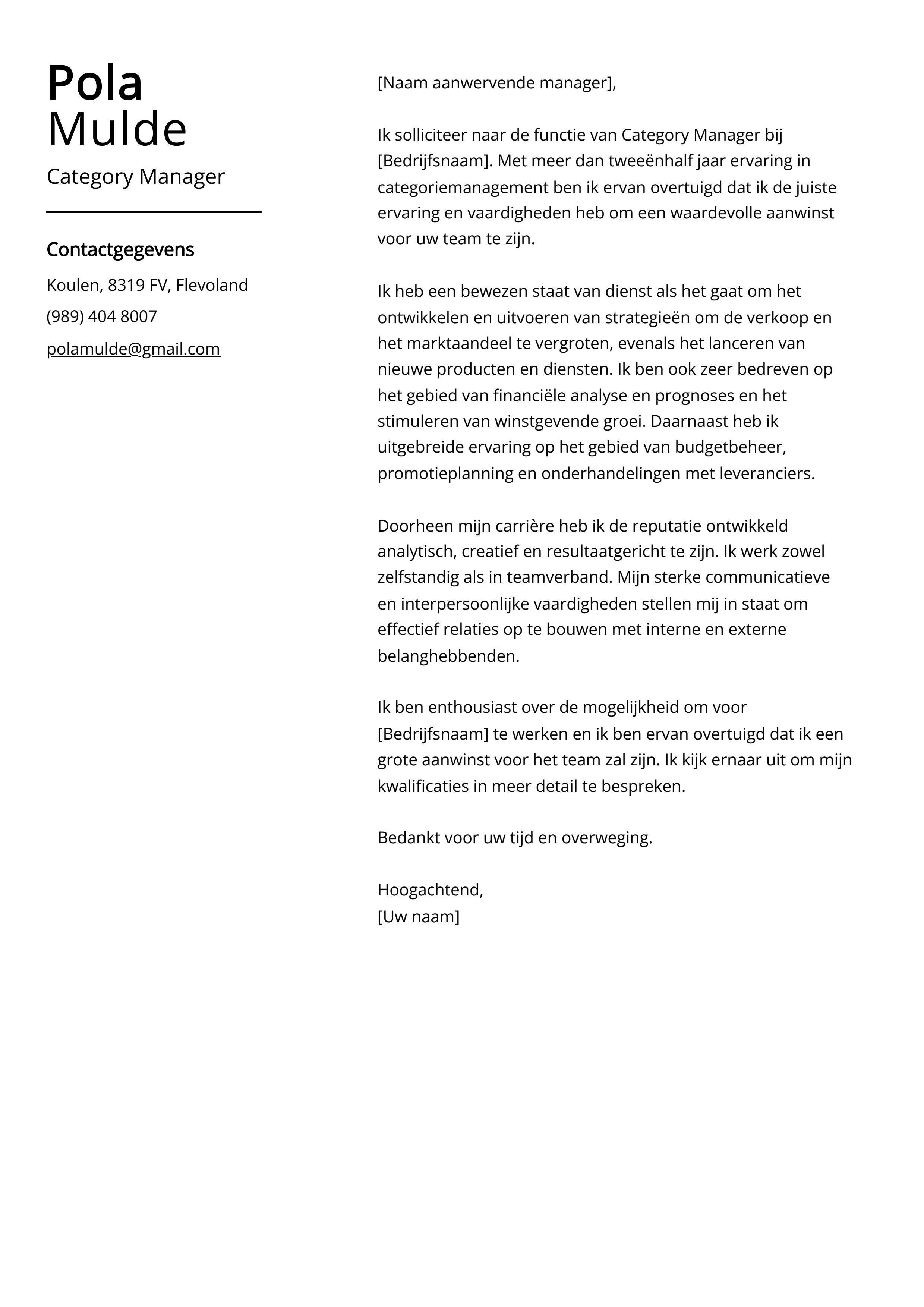 Category Manager Voorbeeld sollicitatiebrief