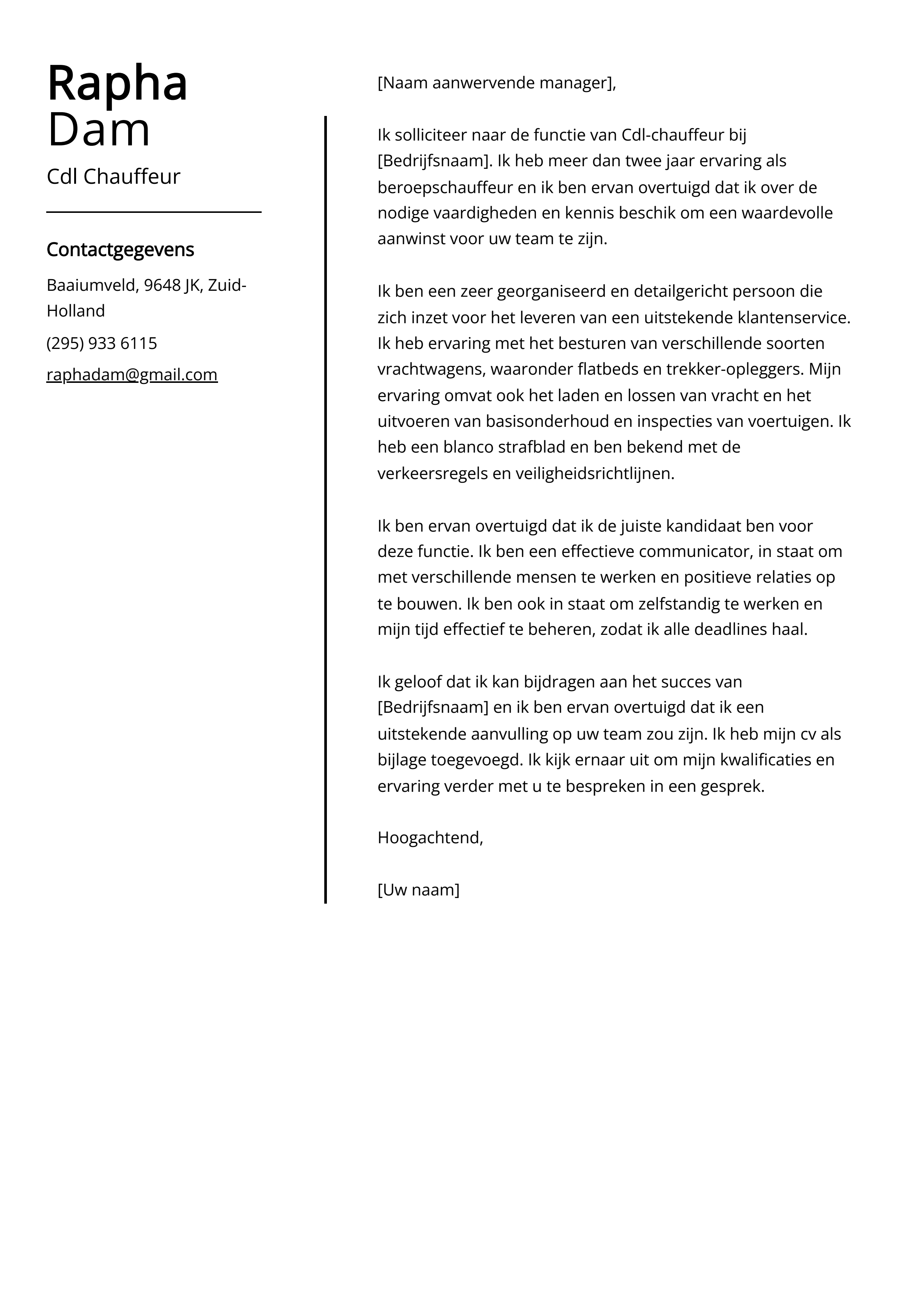 Cdl Chauffeur Begeleidend schrijven Voorbeeld