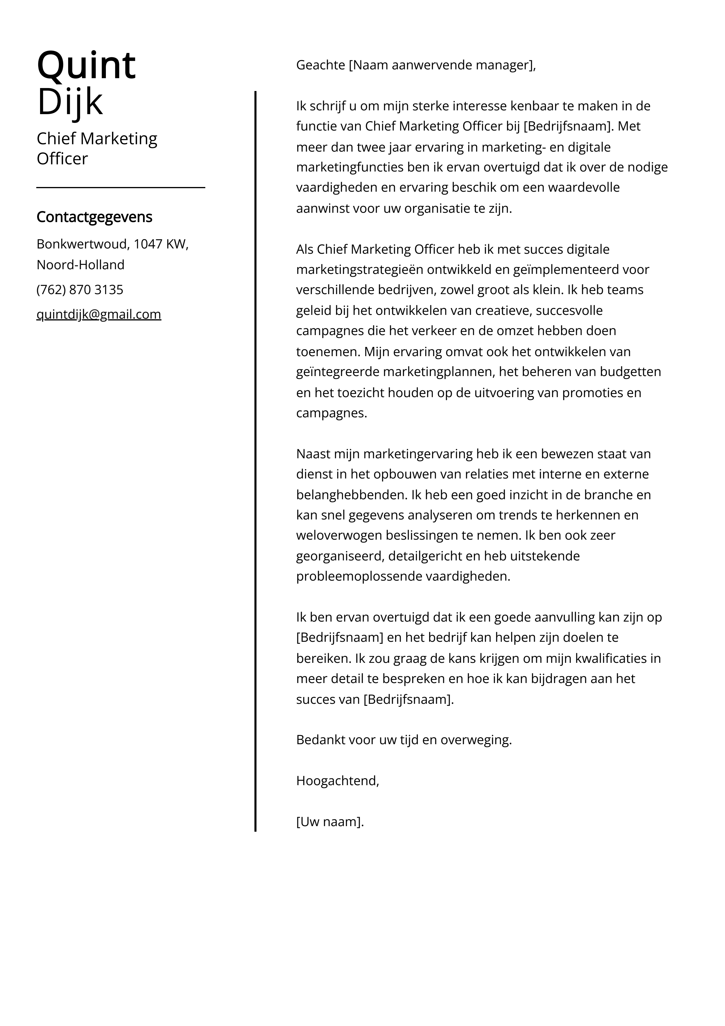 Chief Marketing Officer Voorbeeld sollicitatiebrief