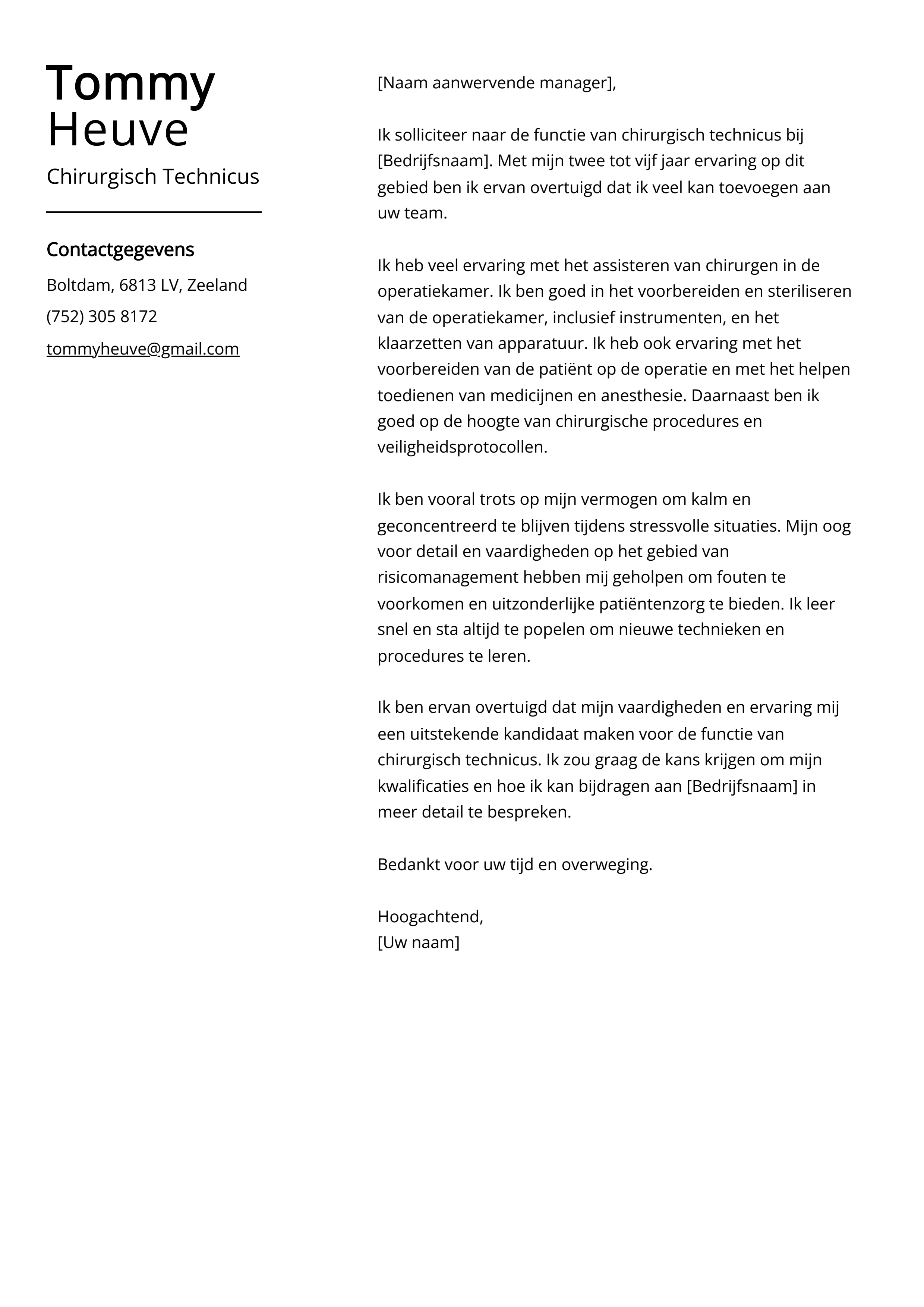 Chirurgisch Technicus Voorbeeld sollicitatiebrief