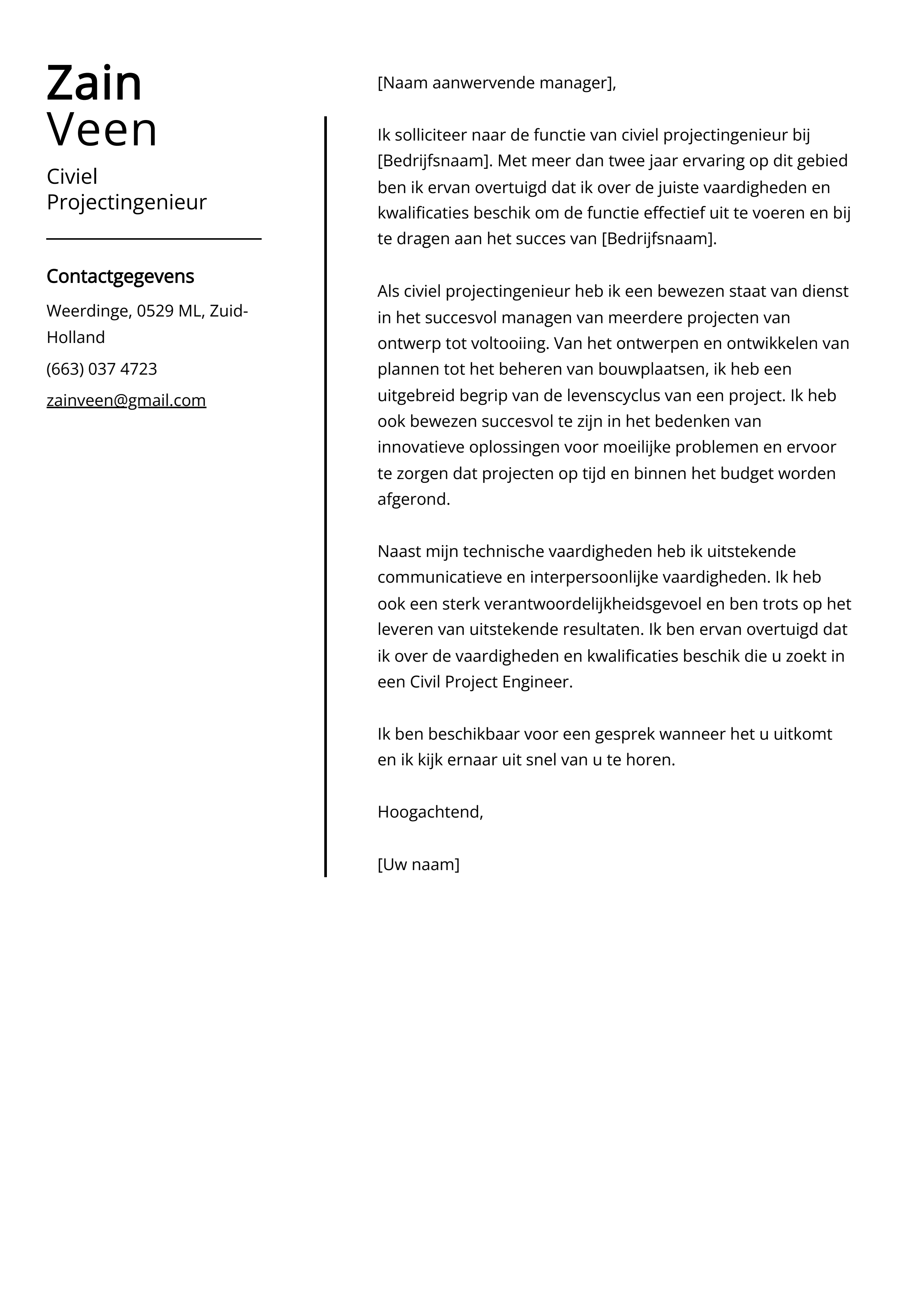 Civiel Projectingenieur Sollicitatiebrief Voorbeeld