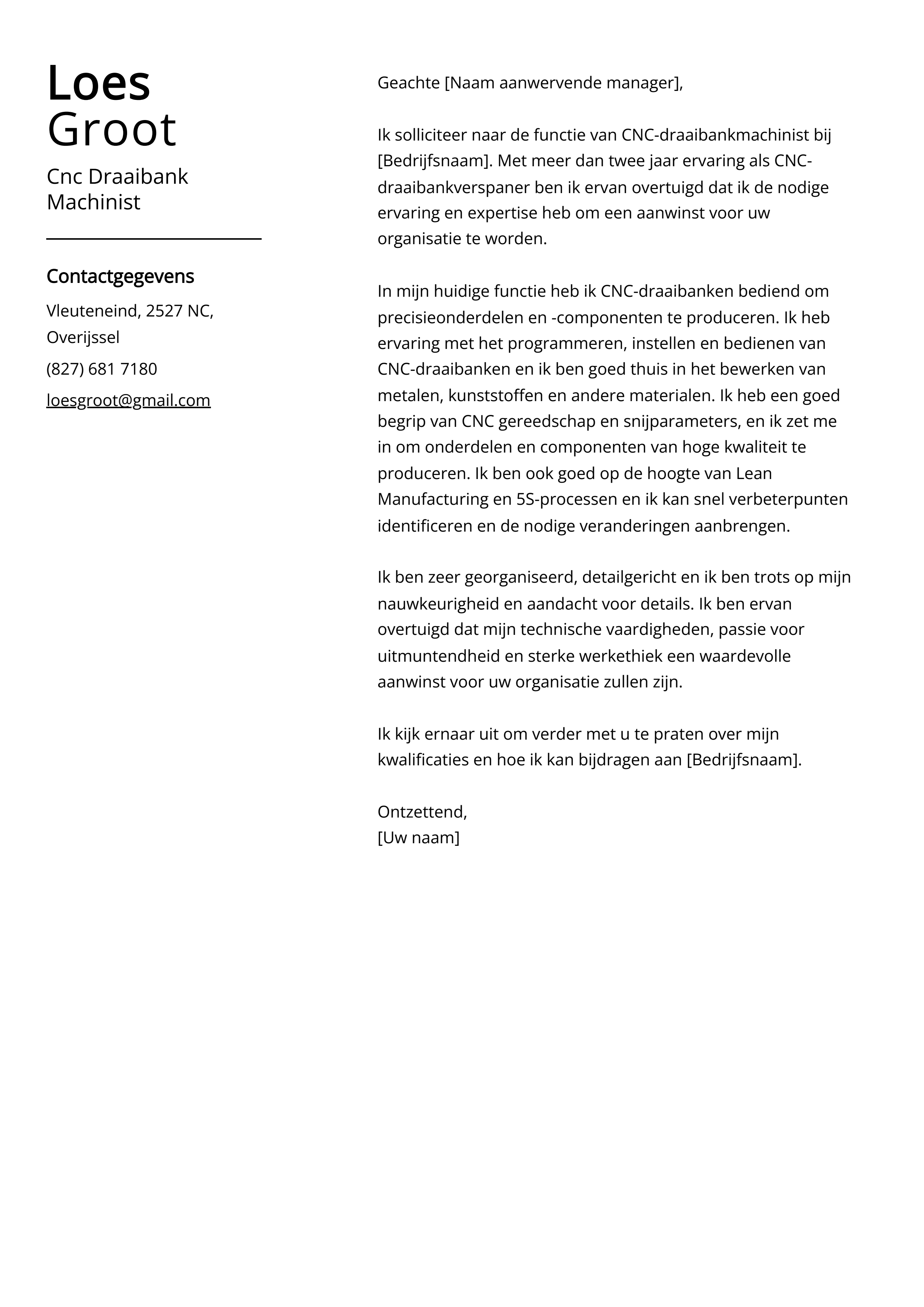 Cnc Draaibank Machinist Voorbeeld sollicitatiebrief