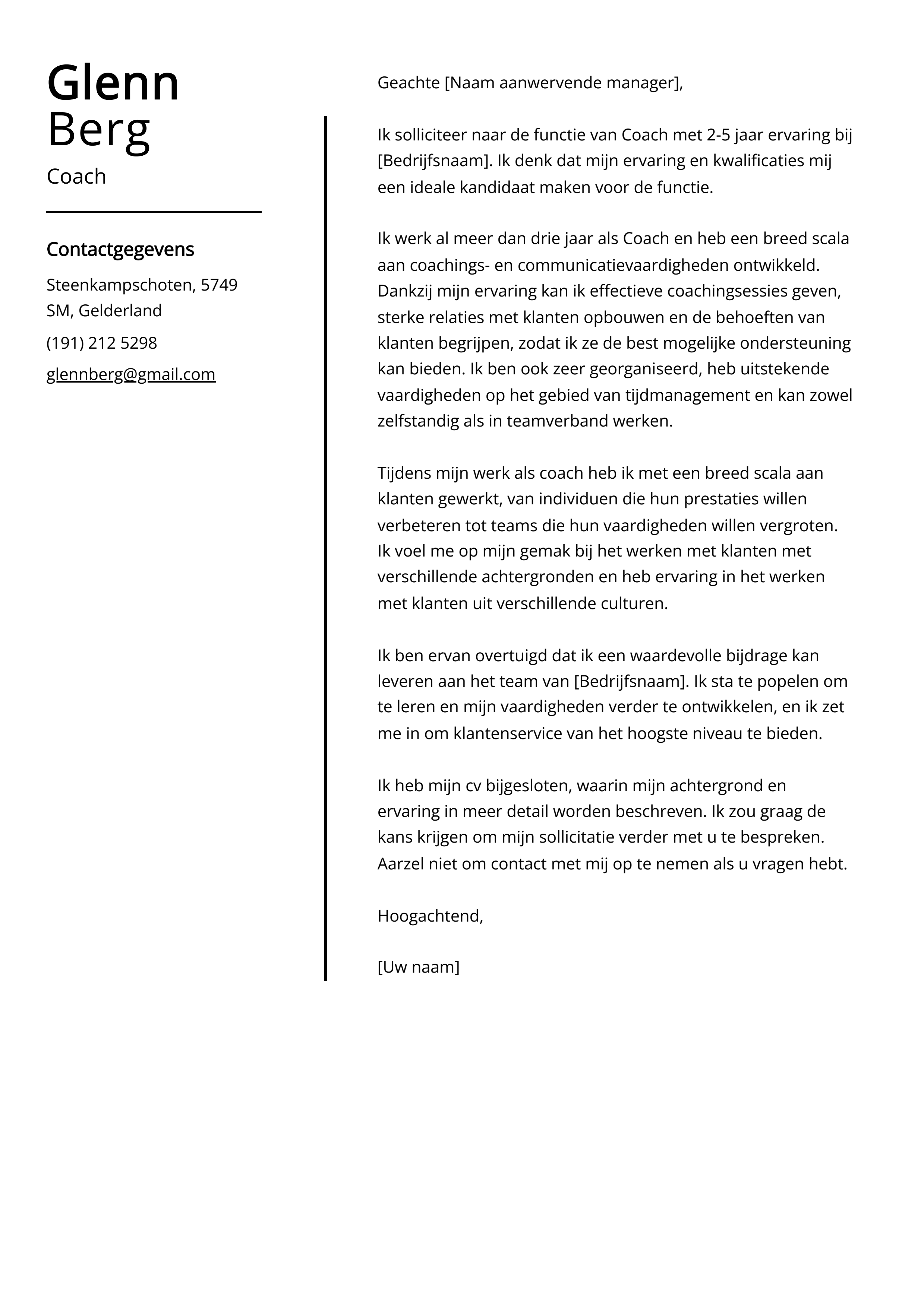 Coach Voorbeeld sollicitatiebrief