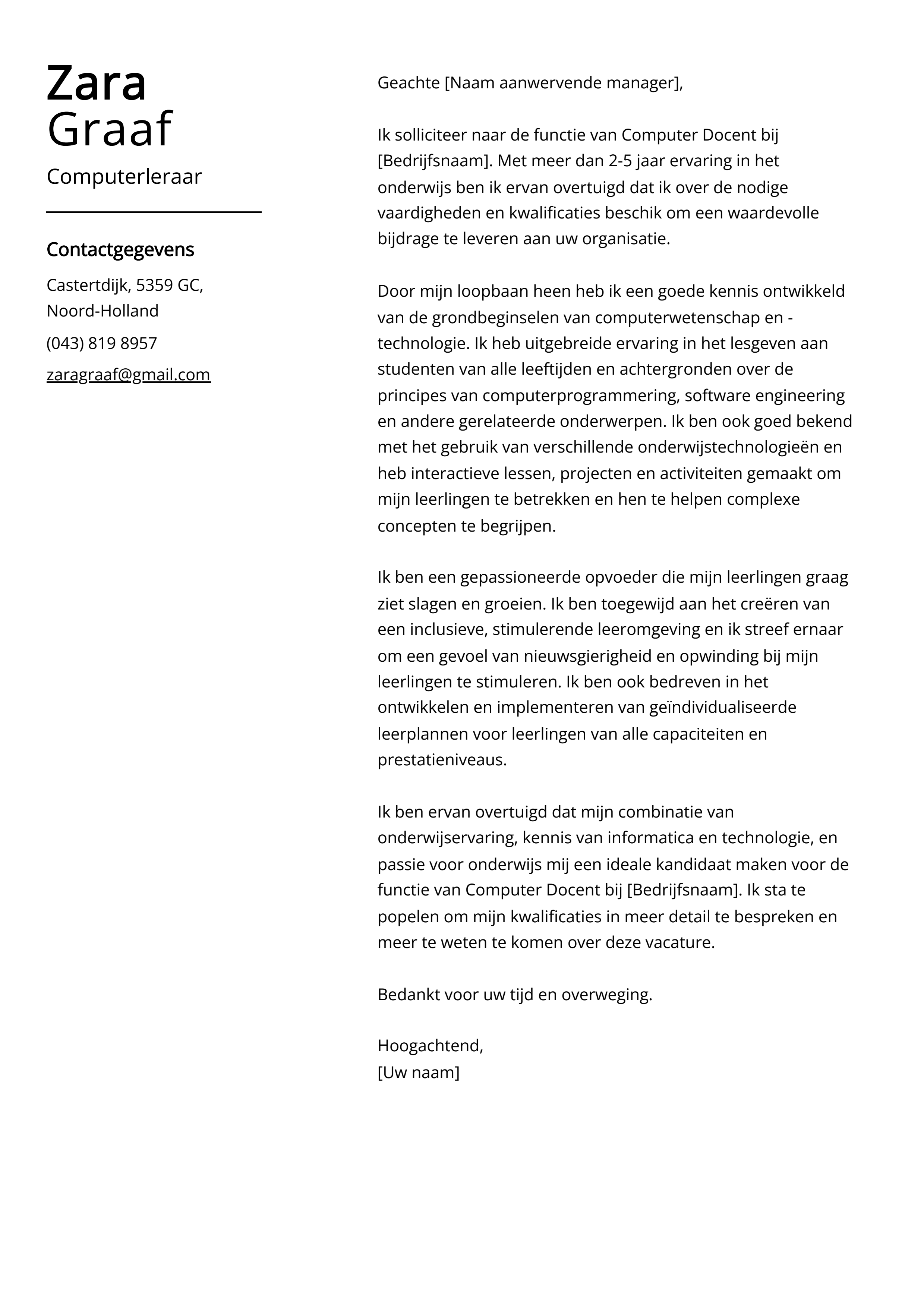 Computerleraar Begeleidend schrijven Voorbeeld