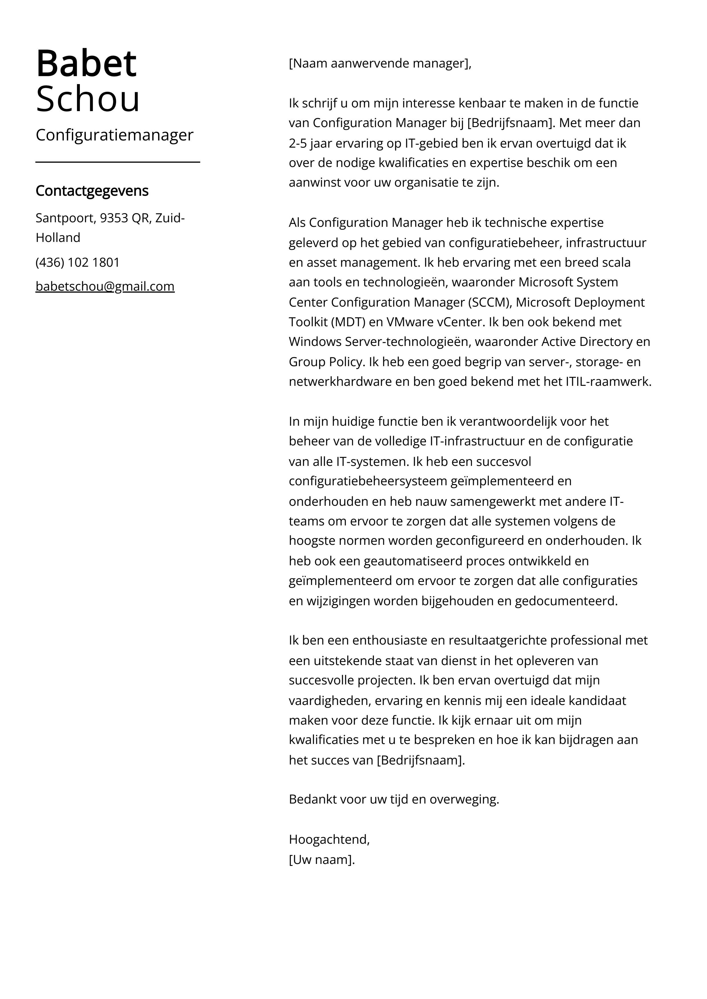 Configuratiemanager Cover Letter Voorbeeld