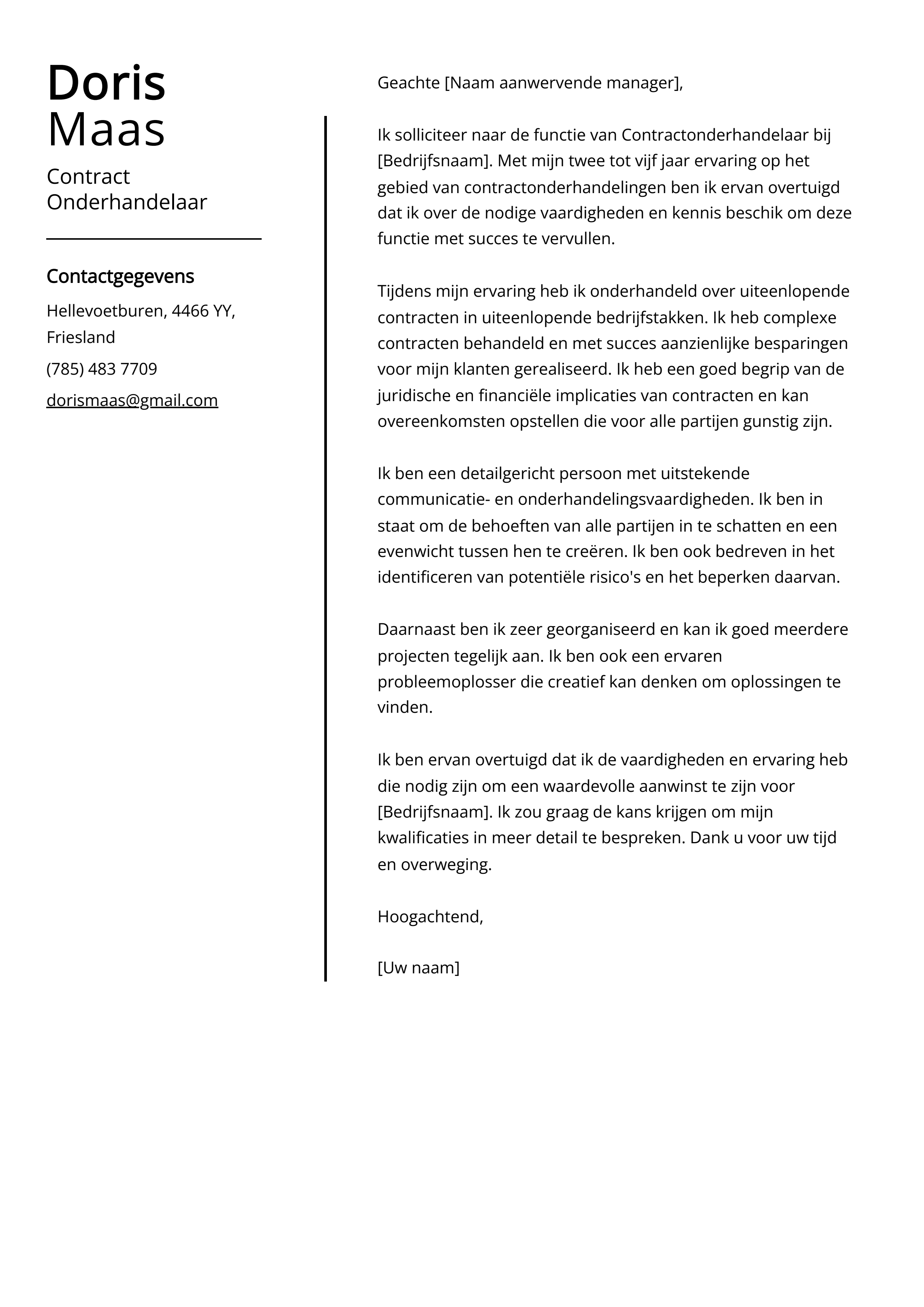 Contract Onderhandelaar Cover Letter Voorbeeld