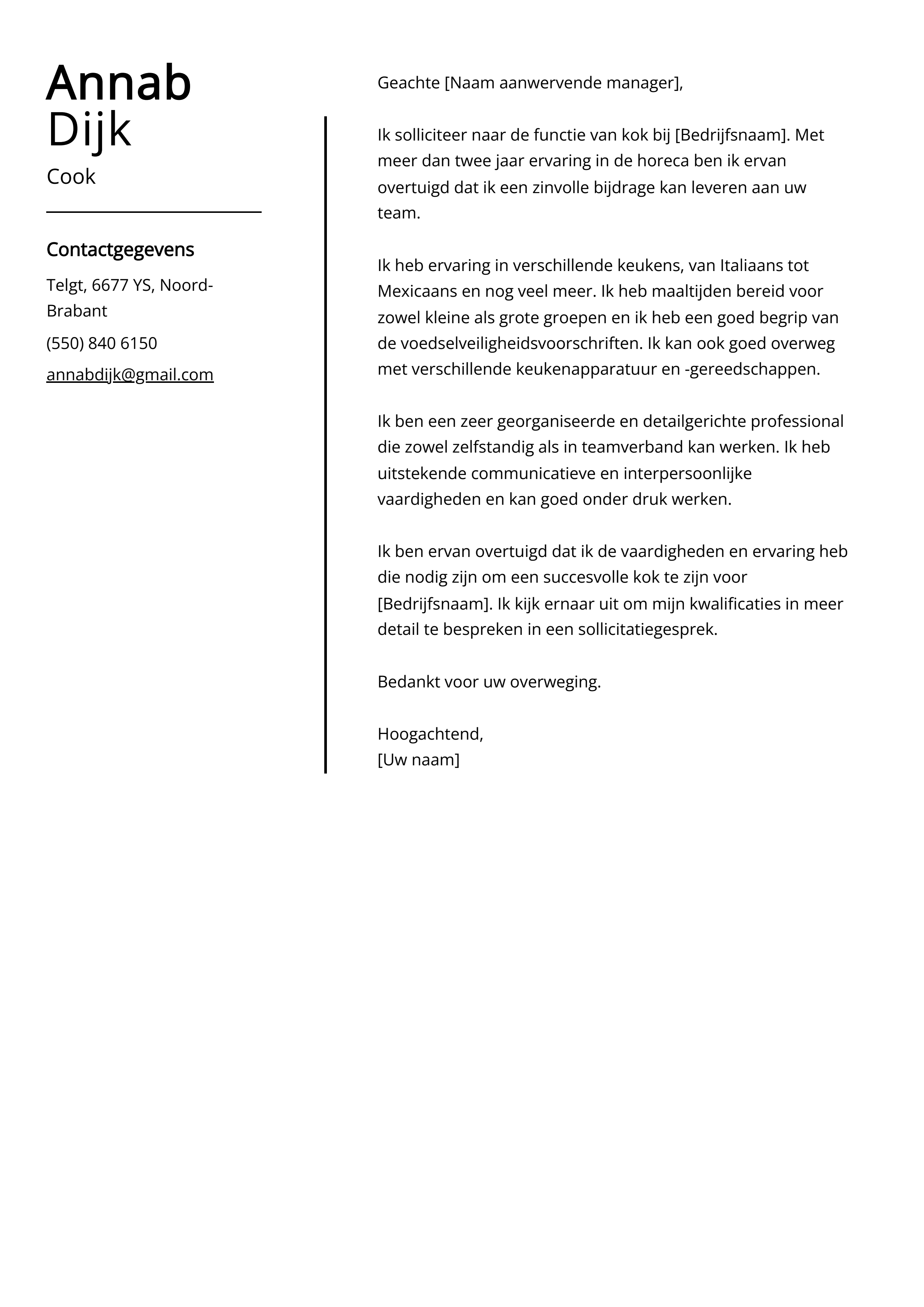 Cook Voorbeeld sollicitatiebrief