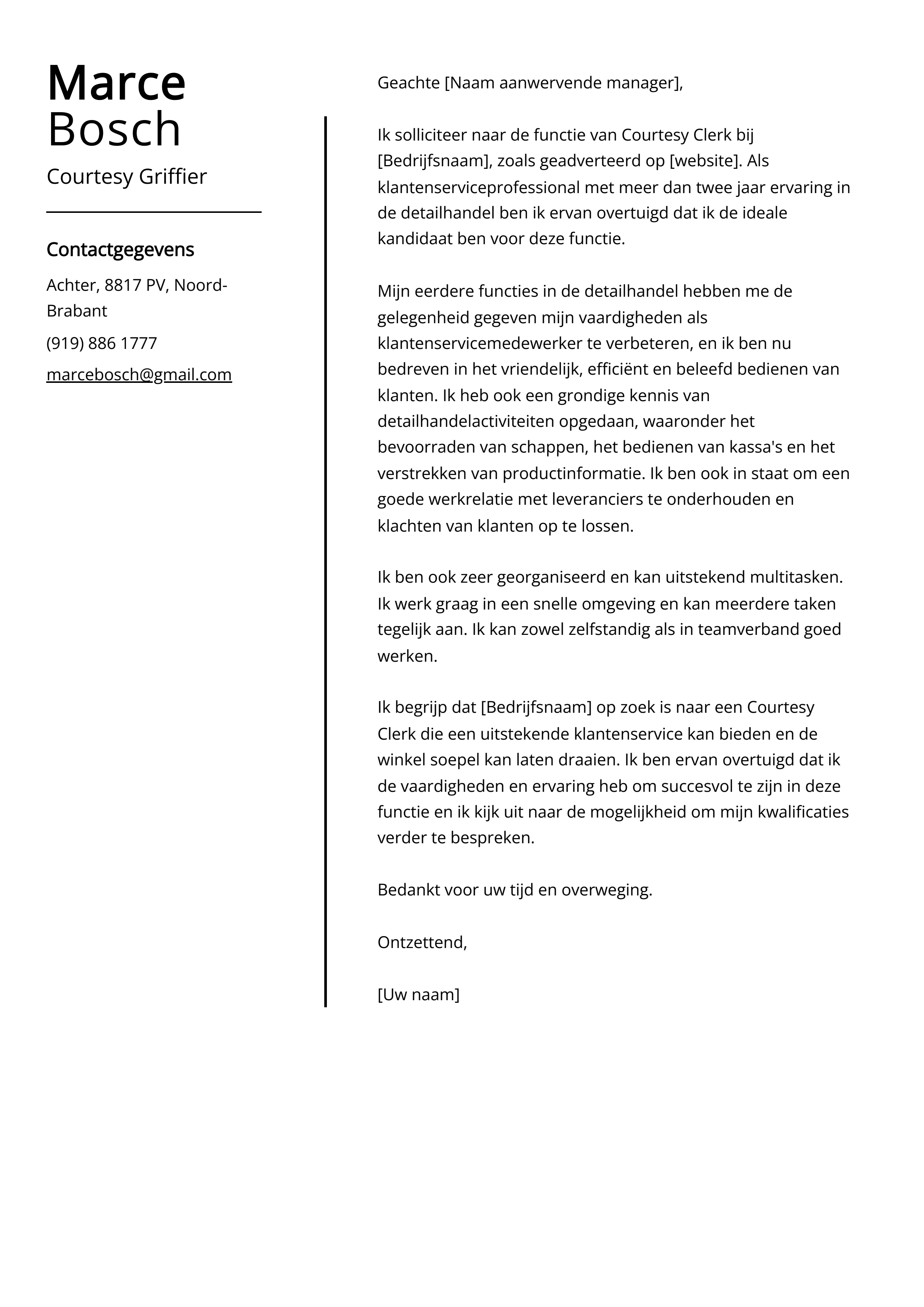 Griffier sollicitatiebrief voorbeeld