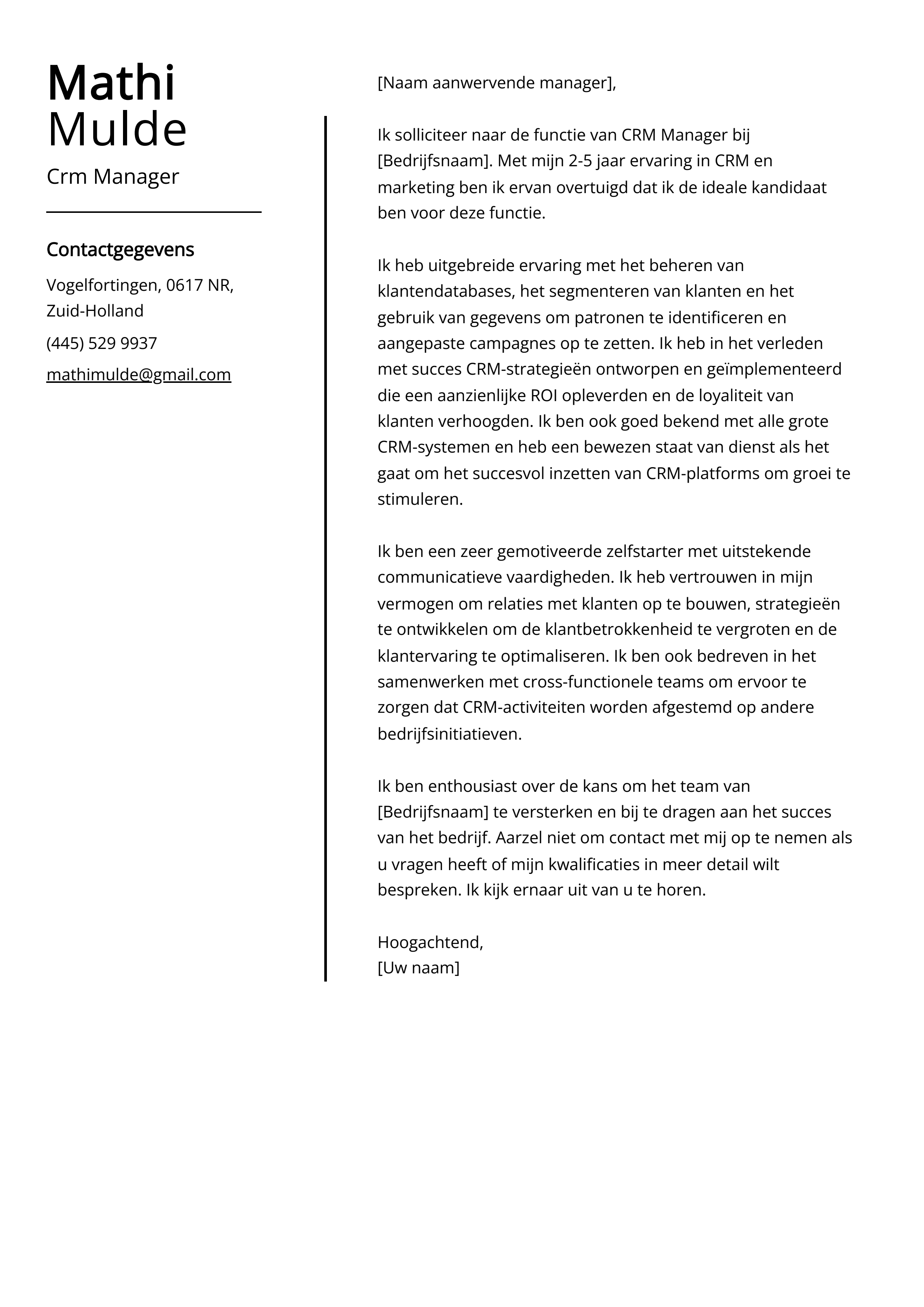 Crm Manager Voorbeeld sollicitatiebrief