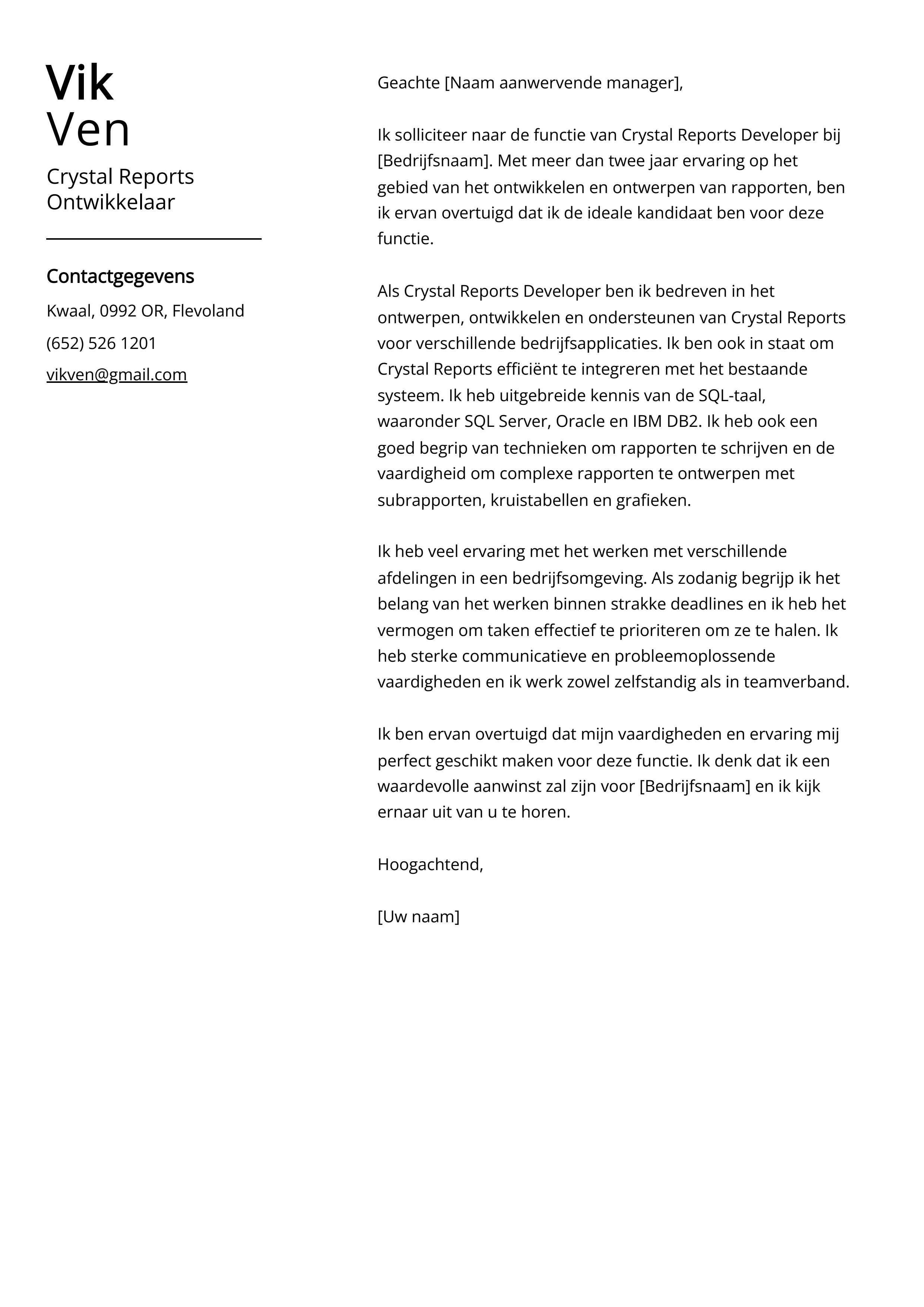 Crystal Reports Ontwikkelaar Begeleidend schrijven Voorbeeld