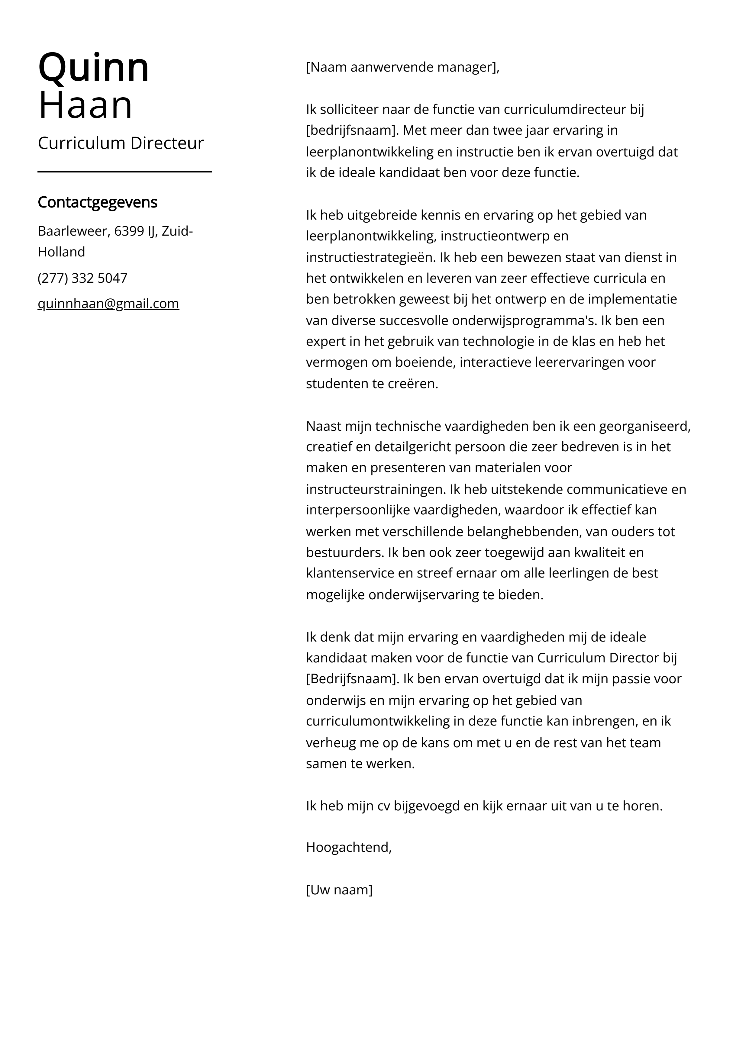 Curriculum Directeur Sollicitatiebrief Voorbeeld