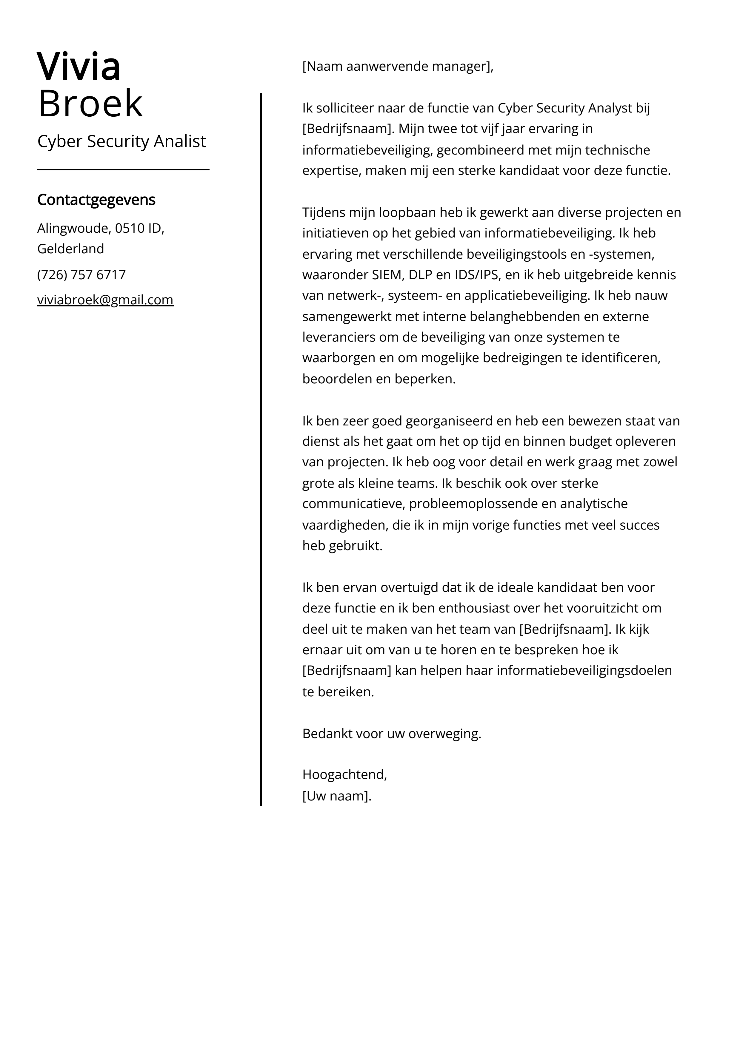 Cyber Security Analist Sollicitatiebrief Voorbeeld