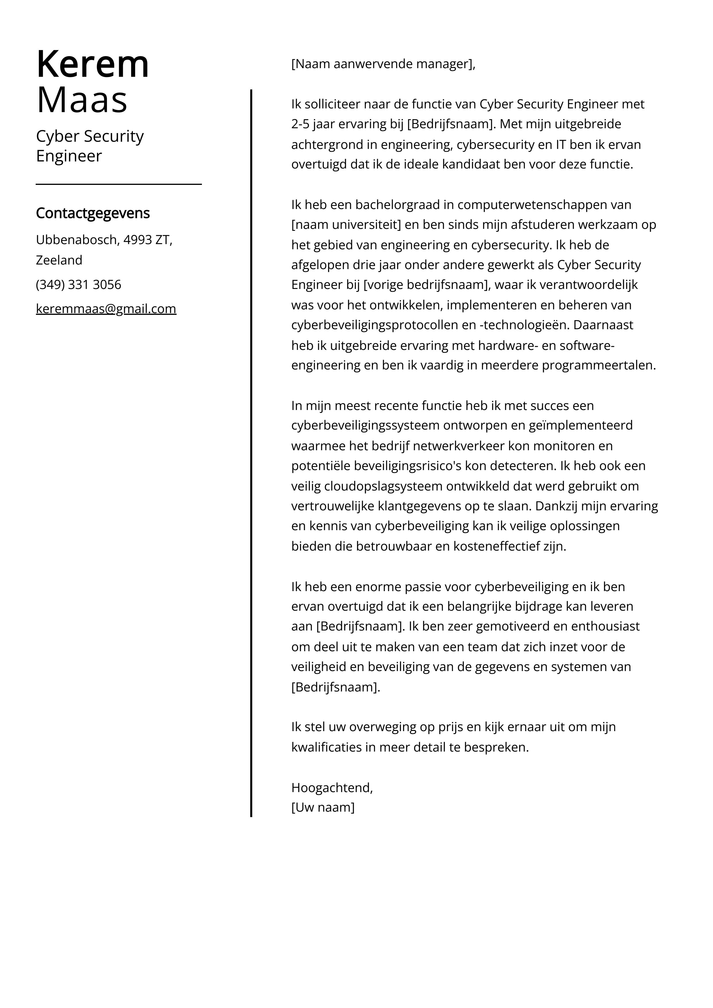 Cyber Security Engineer Voorbeeld sollicitatiebrief