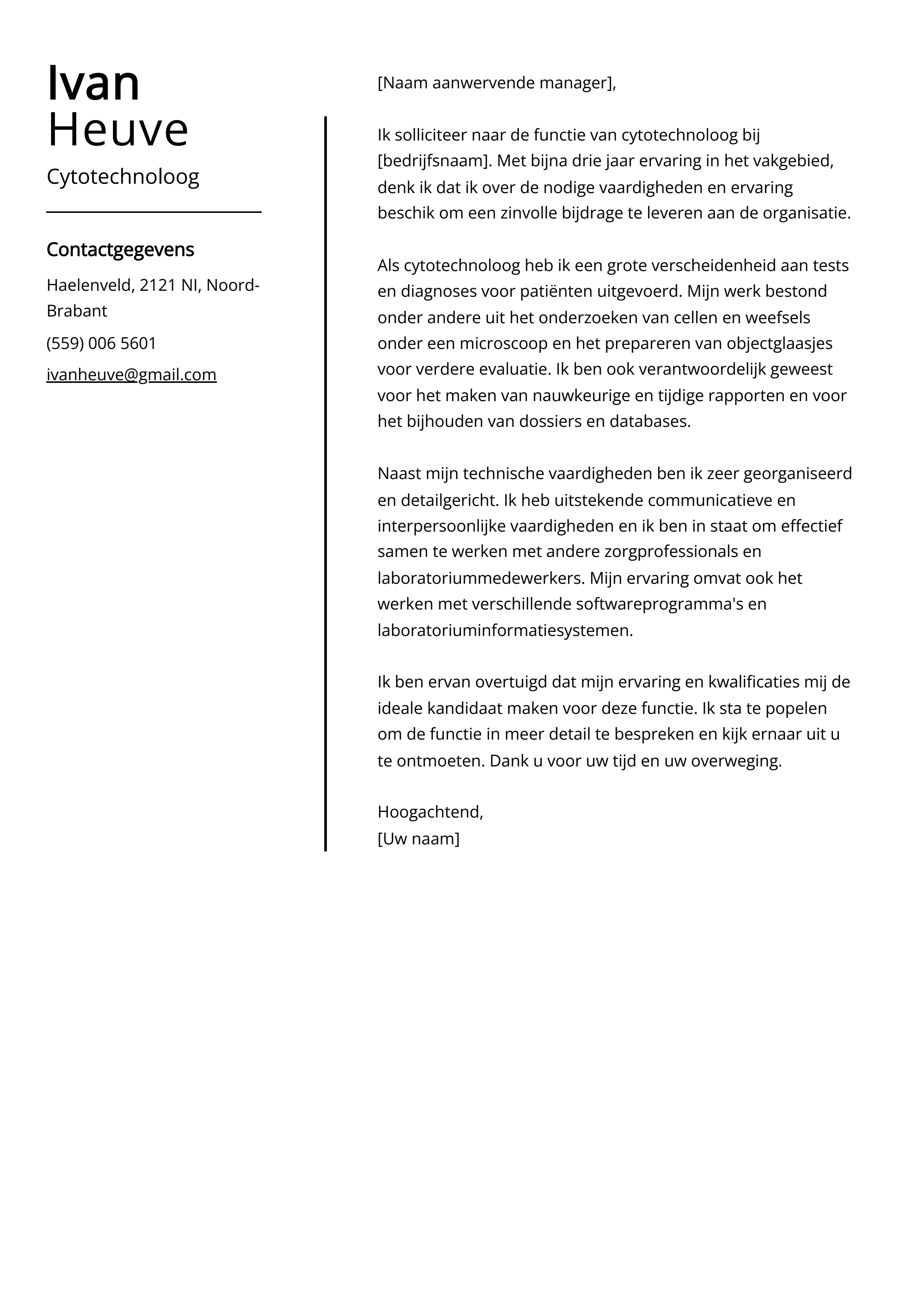 Cytotechnoloog Sollicitatiebrief Voorbeeld